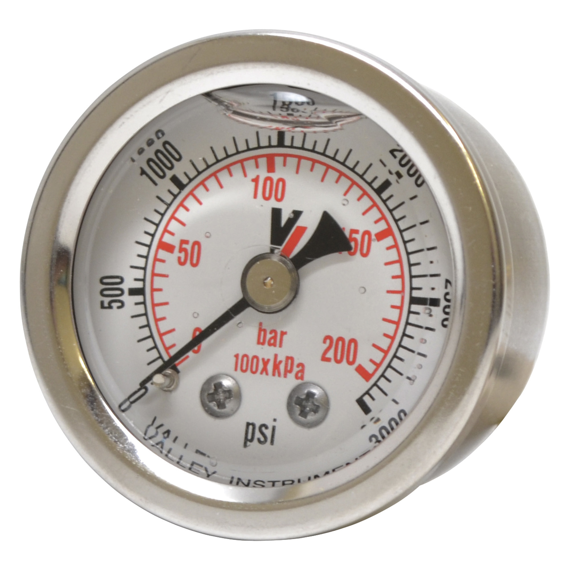 Valley Industries, 1.5in. Back Mt Gauge 3000PSI, Case Material Stainless Steel, Min. Operating Pressure 0 PSI, Max. Operating Pressure 3000 PSI, Model# 0240GXB3000