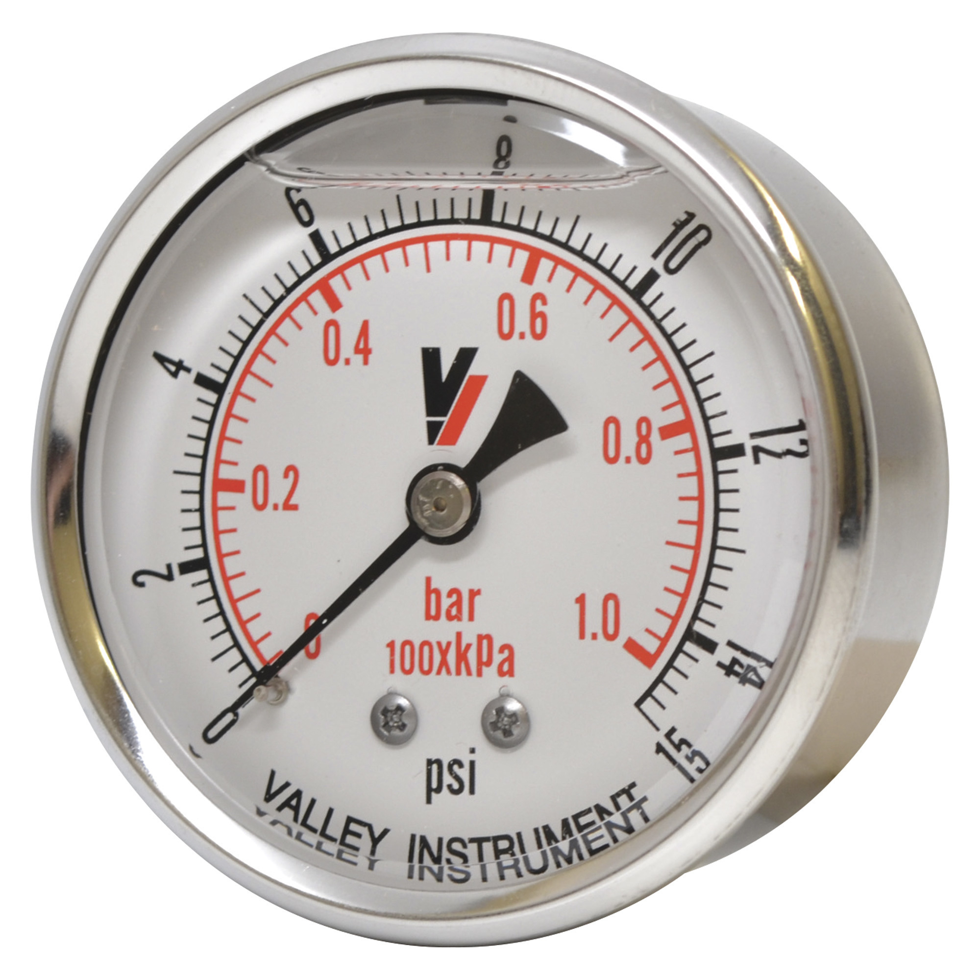 Valley Industries, 2.5in. Back Mt Gauge 15PSI, Case Material Stainless Steel, Min. Operating Pressure 0 PSI, Max. Operating Pressure 15 PSI, Model# 2240GXB15