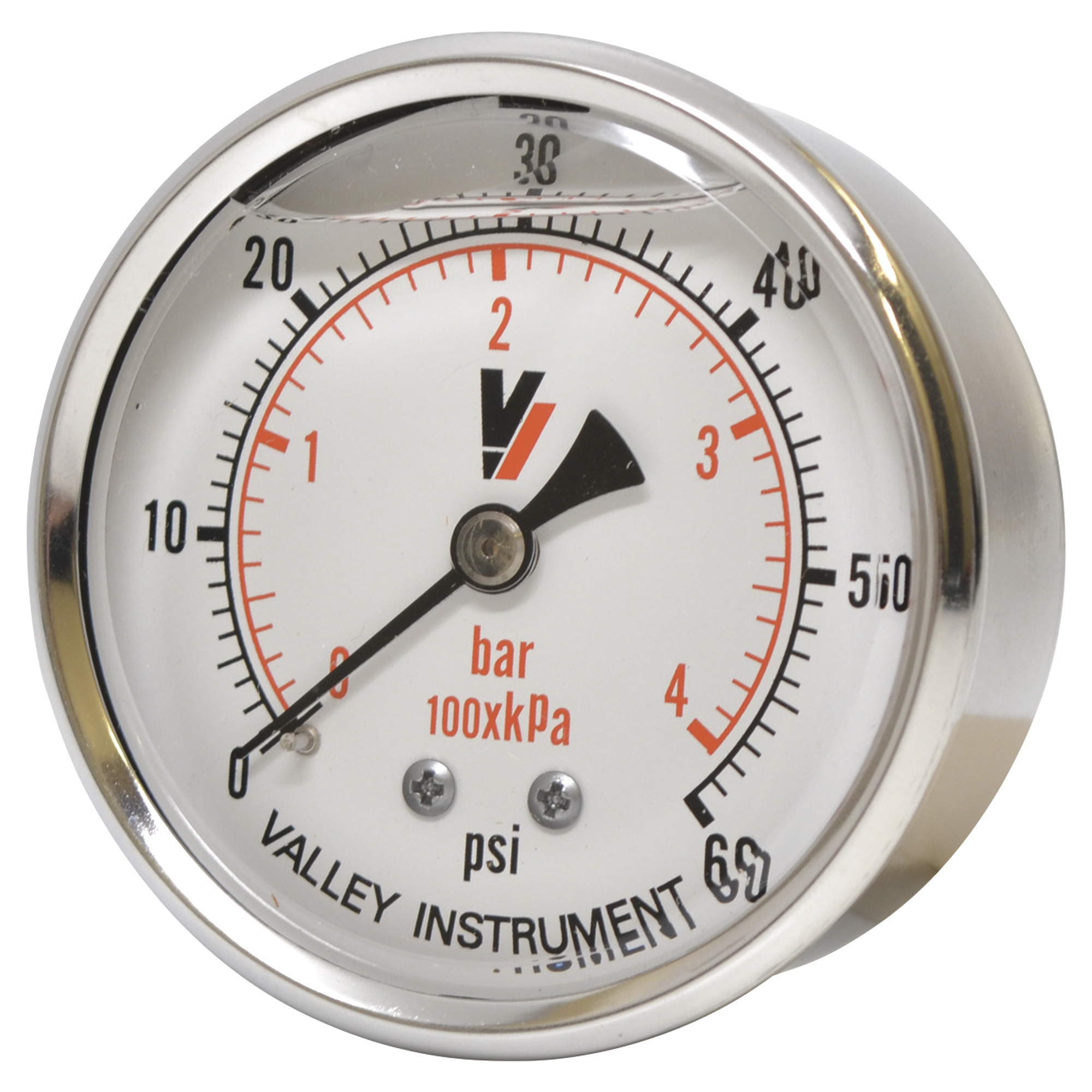 Valley Industries, 2.5in. Back Mt Gauge 60PSI, Case Material Stainless Steel, Min. Operating Pressure 0 PSI, Max. Operating Pressure 60 PSI, Model# 2240GXB60