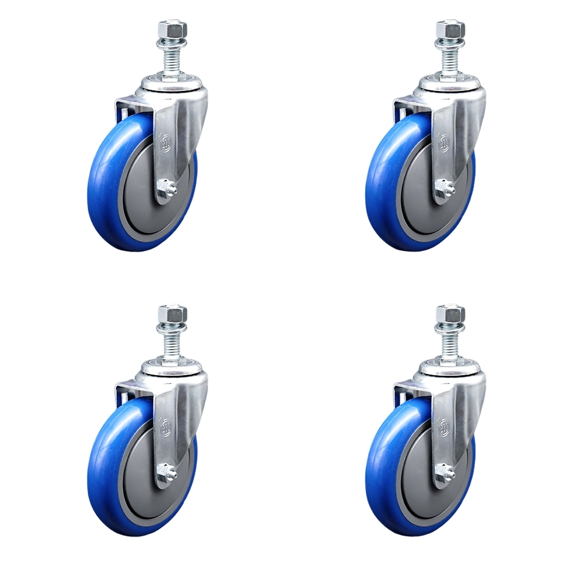 Service Caster, 5in. x 1 1/4in. Stem Casters, Wheel Diameter 5 in, Caster Type Swivel, Package (qty.) 4, Model# SCC-TS20S514-PPUB-BLUE-121315-4
