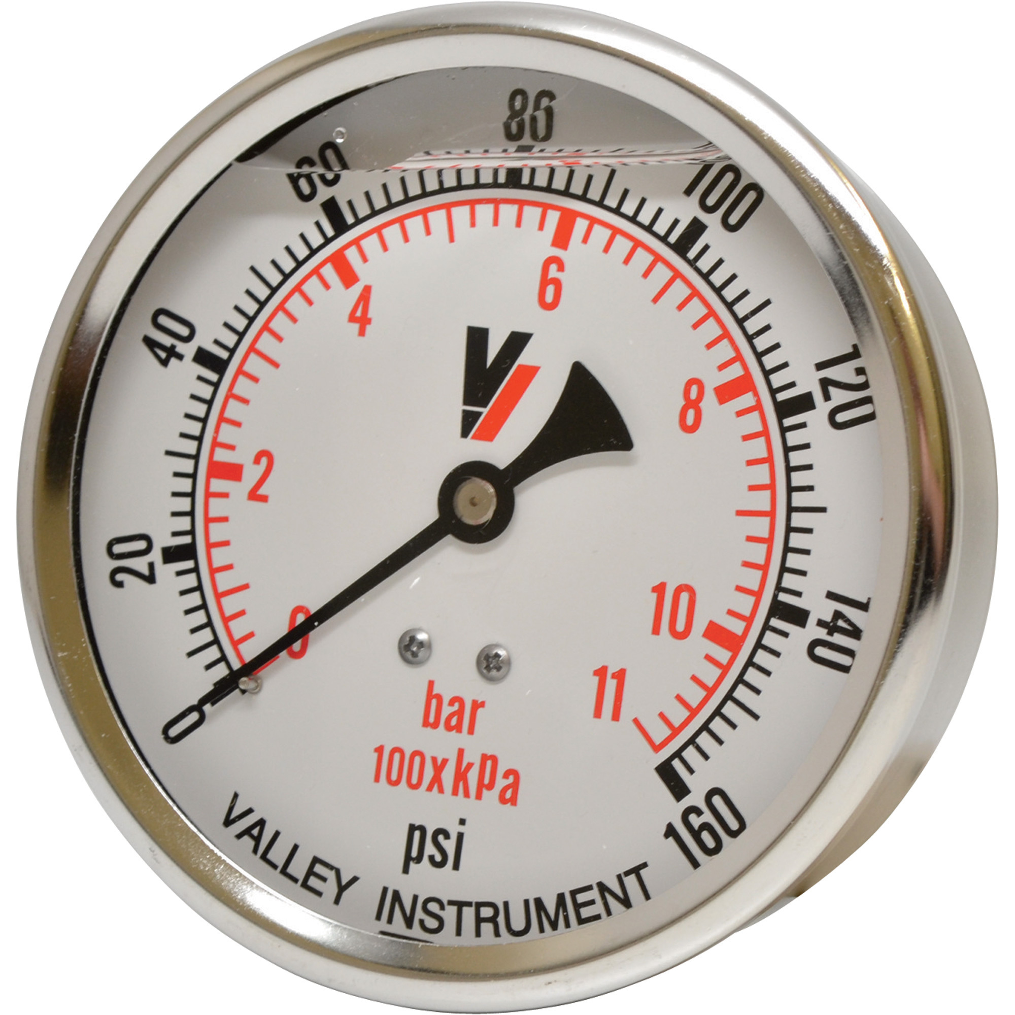 Valley Industries, 4in. Back Mt Gauge 160PSI, Case Material Stainless Steel, Min. Operating Pressure 0 PSI, Max. Operating Pressure 160 PSI, Model# 4240GXB160