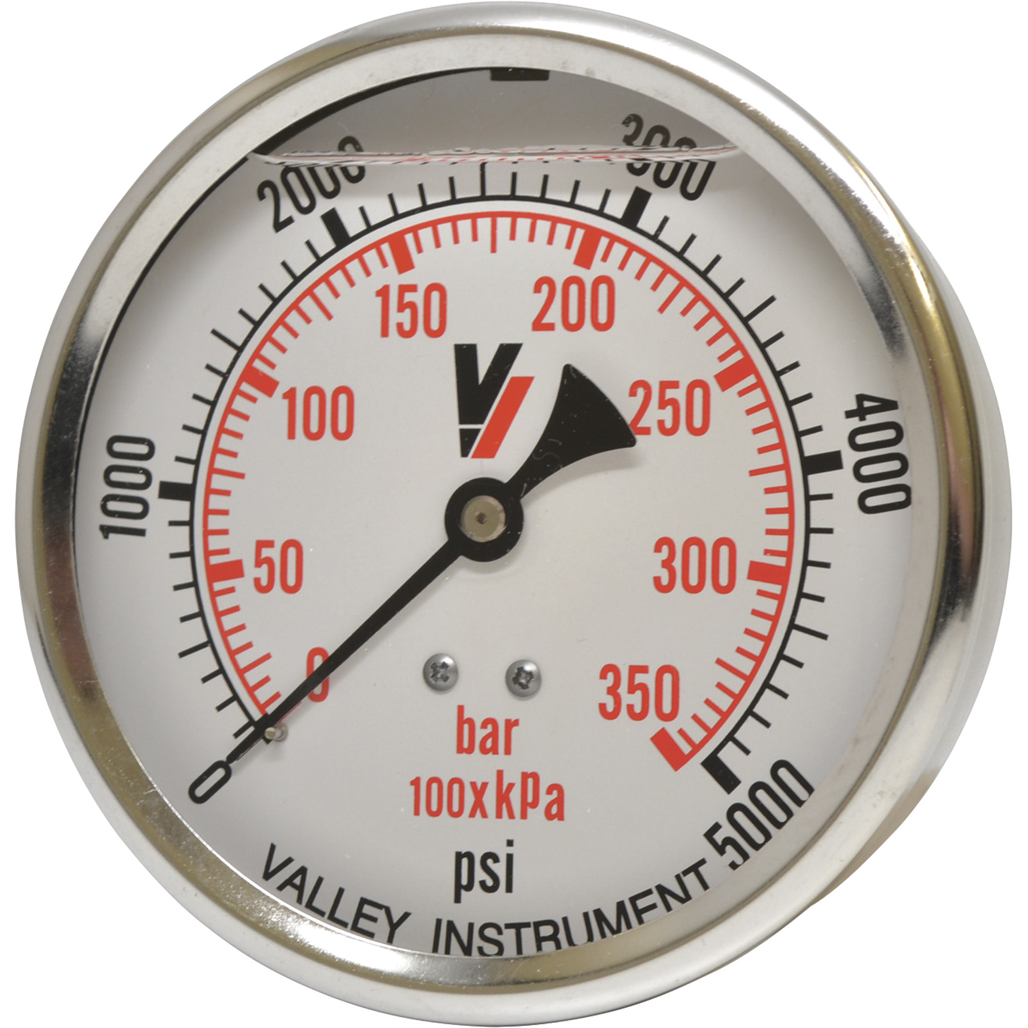 Valley Industries, 4in. Back Mt Gauge 5000PSI, Case Material Stainless Steel, Min. Operating Pressure 0 PSI, Max. Operating Pressure 5000 PSI, Model# 4240GXB5000