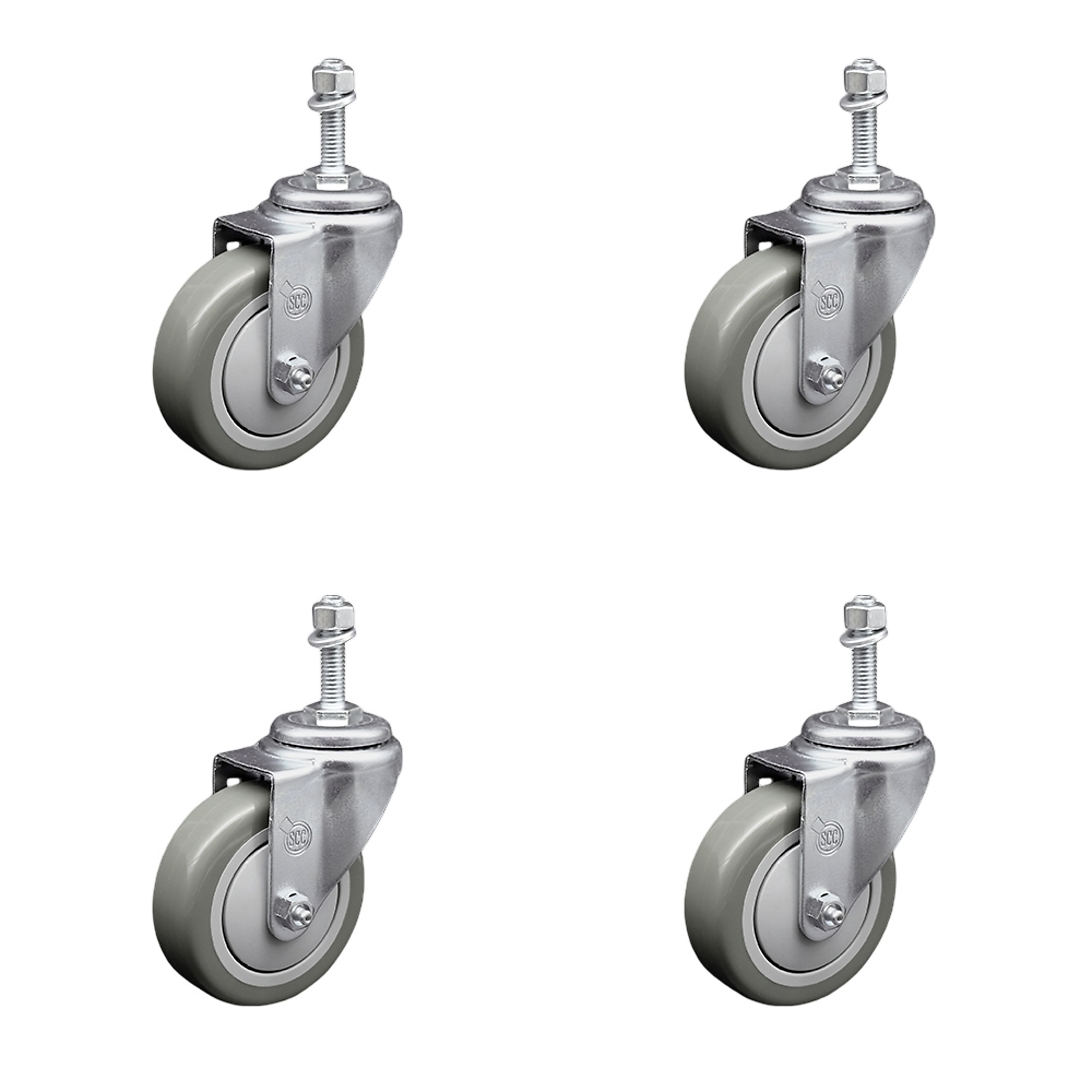 Service Caster, 4in. x 1 1/4in. Stem Casters, Wheel Diameter 4 in, Caster Type Swivel, Package (qty.) 4, Model# SCC-SSTS20S414-PPUB-M1015-4