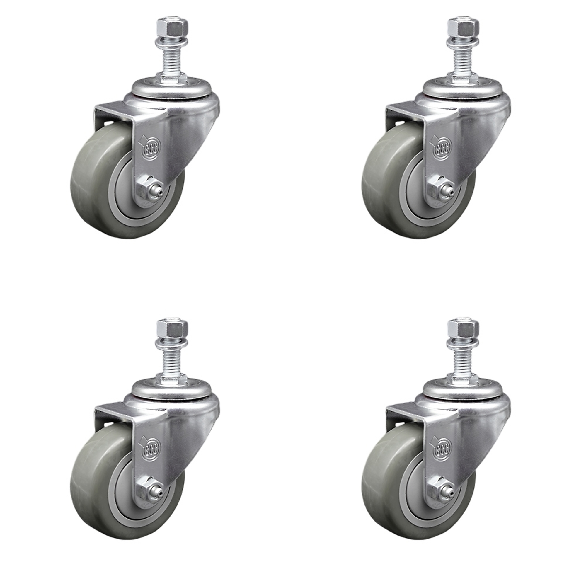 Service Caster, 3 1/2in. x 1 1/4in. Stem Casters, Wheel Diameter 3.5 in, Caster Type Swivel, Package (qty.) 4, Model# SCC-SSTS20S3514-PPUB-M1215-4