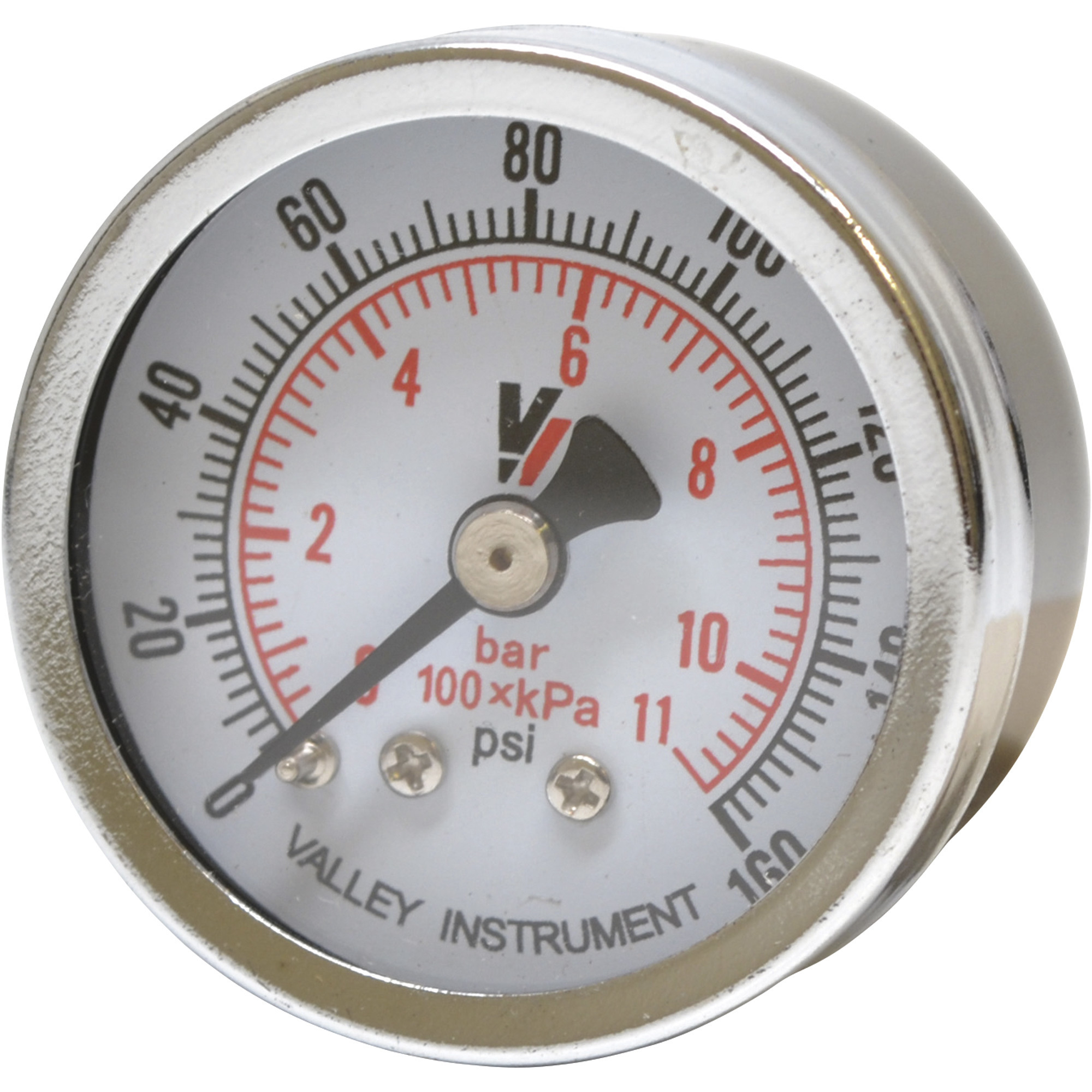 Valley Industries, 1.5in. Back Mt Gauge 160PSI, Case Material Steel, Min. Operating Pressure 0 PSI, Max. Operating Pressure 160 PSI, Model# 0220DSB160