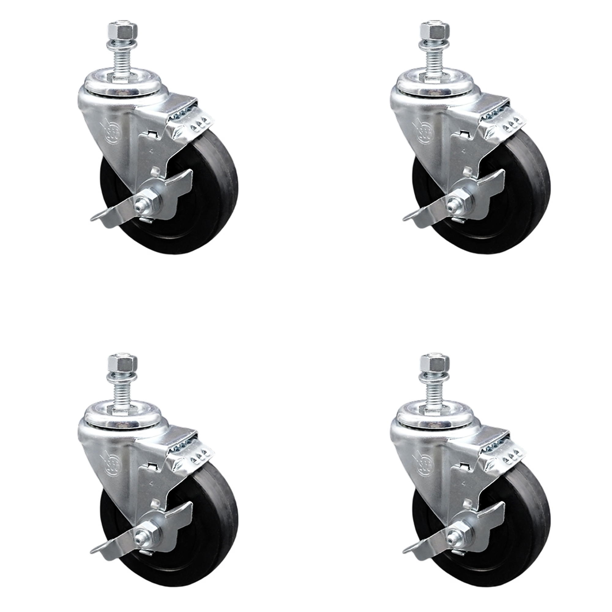 Service Caster, 4in. x 1 1/4in. Stem Casters, Wheel Diameter 4 in, Caster Type Swivel, Package (qty.) 4, Model# SCC-TS20S414-SRS-TLB-M1015-4