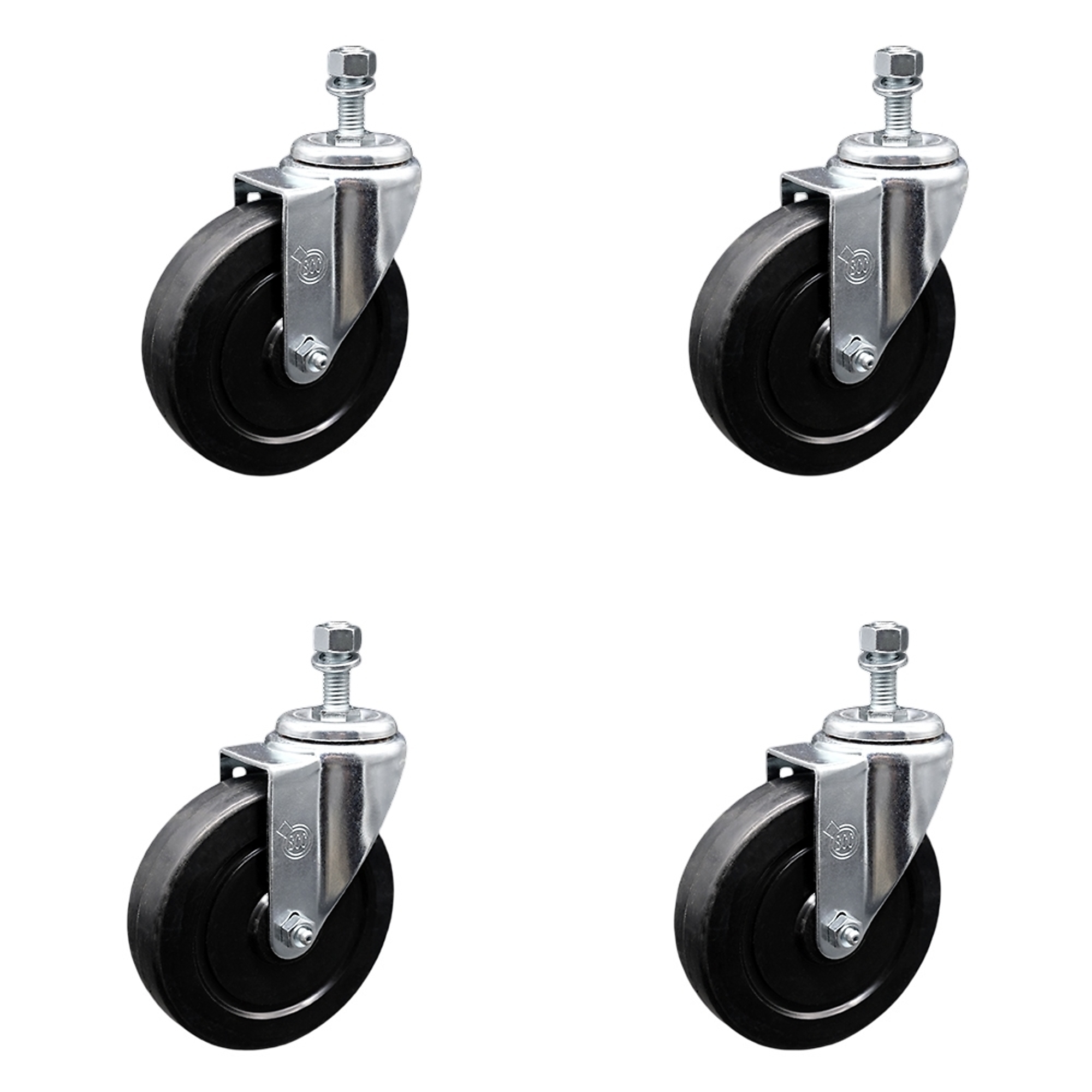 Service Caster, 5in. x 1 1/4in. Stem Casters, Wheel Diameter 5 in, Caster Type Swivel, Package (qty.) 4, Model# SCC-SSTS20S514-SRS-M1215-4