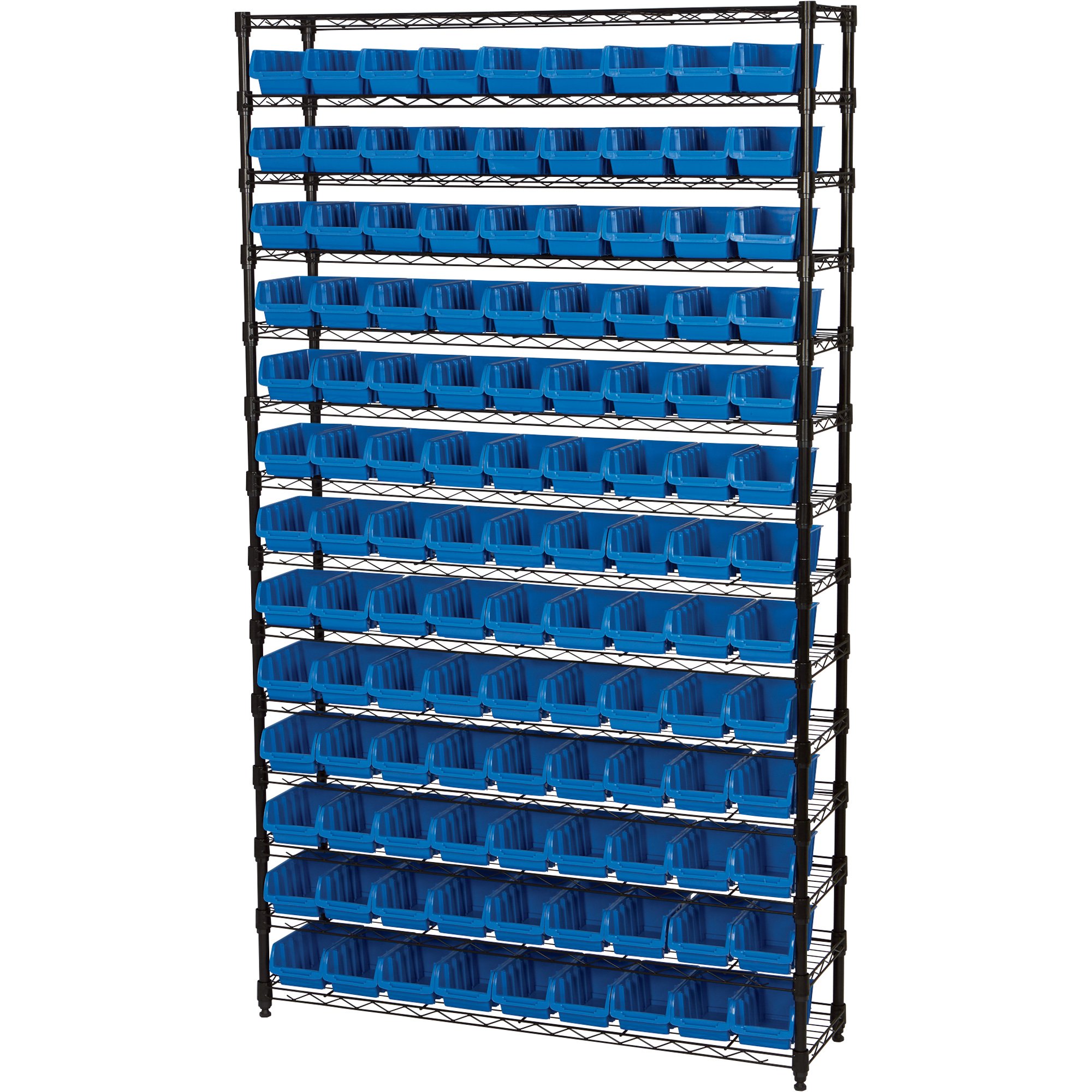 Quantum Bench Racks with Bins (Complete Package) Bin Color: Blue, Bin Dimensions: 3 H x 4 1/8 W x 7 3/8 D (QTY. 24)