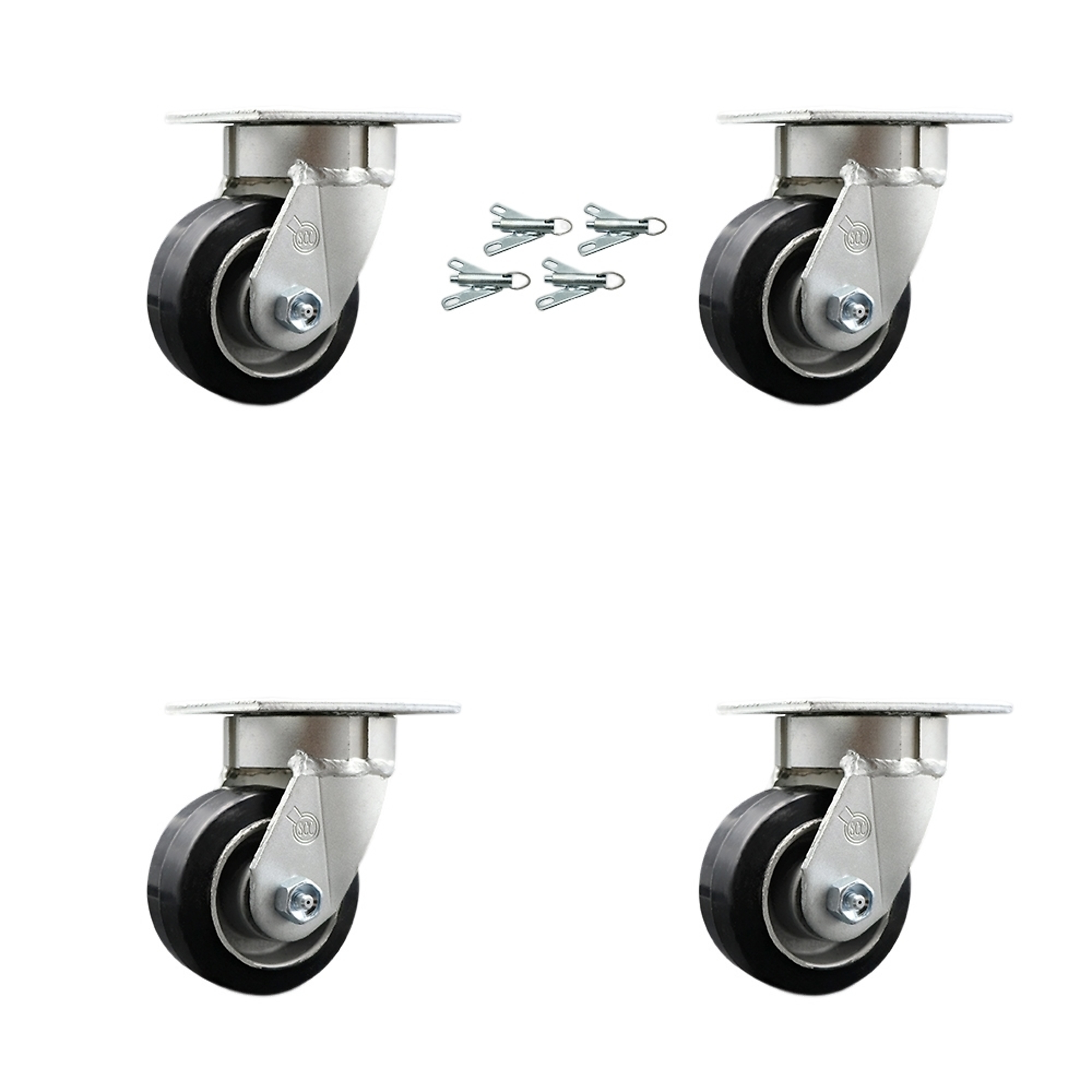 Service Caster, 4in. x 2in. Plate Casters, Wheel Diameter 4 in, Caster Type Swivel, Package (qty.) 4, Model# SCC-KP30S420-RAR-BSL-4