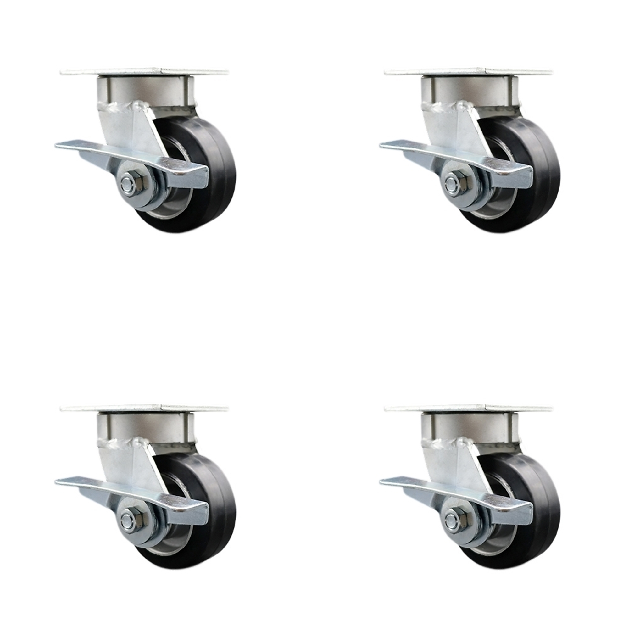 Service Caster, 4in. x 2in. Plate Casters, Wheel Diameter 4 in, Caster Type Swivel, Package (qty.) 4, Model# SCC-KP30S420-RAR-SLB-4