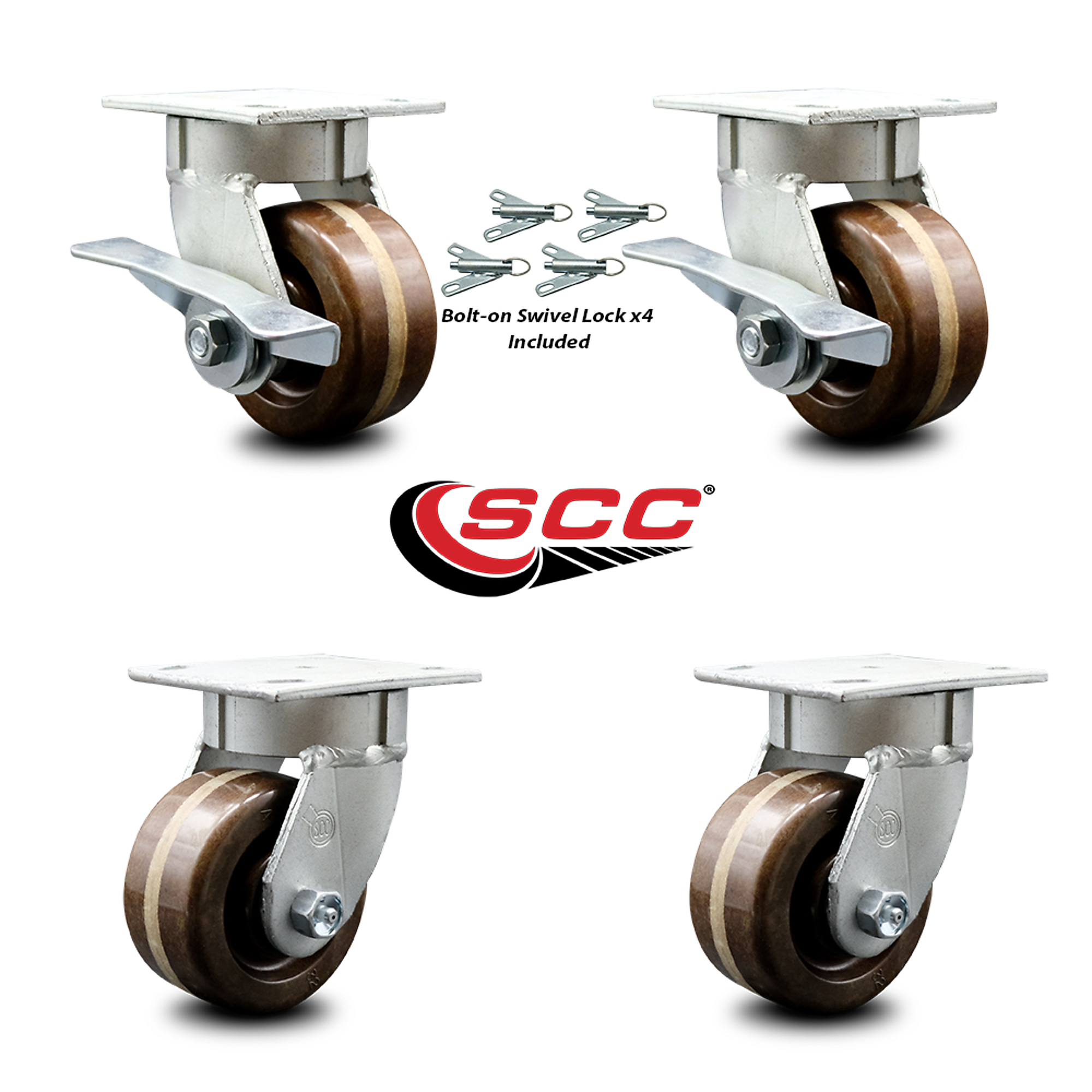 Service Caster, 4in. x 2in. Plate Casters, Wheel Diameter 4 in, Caster ...