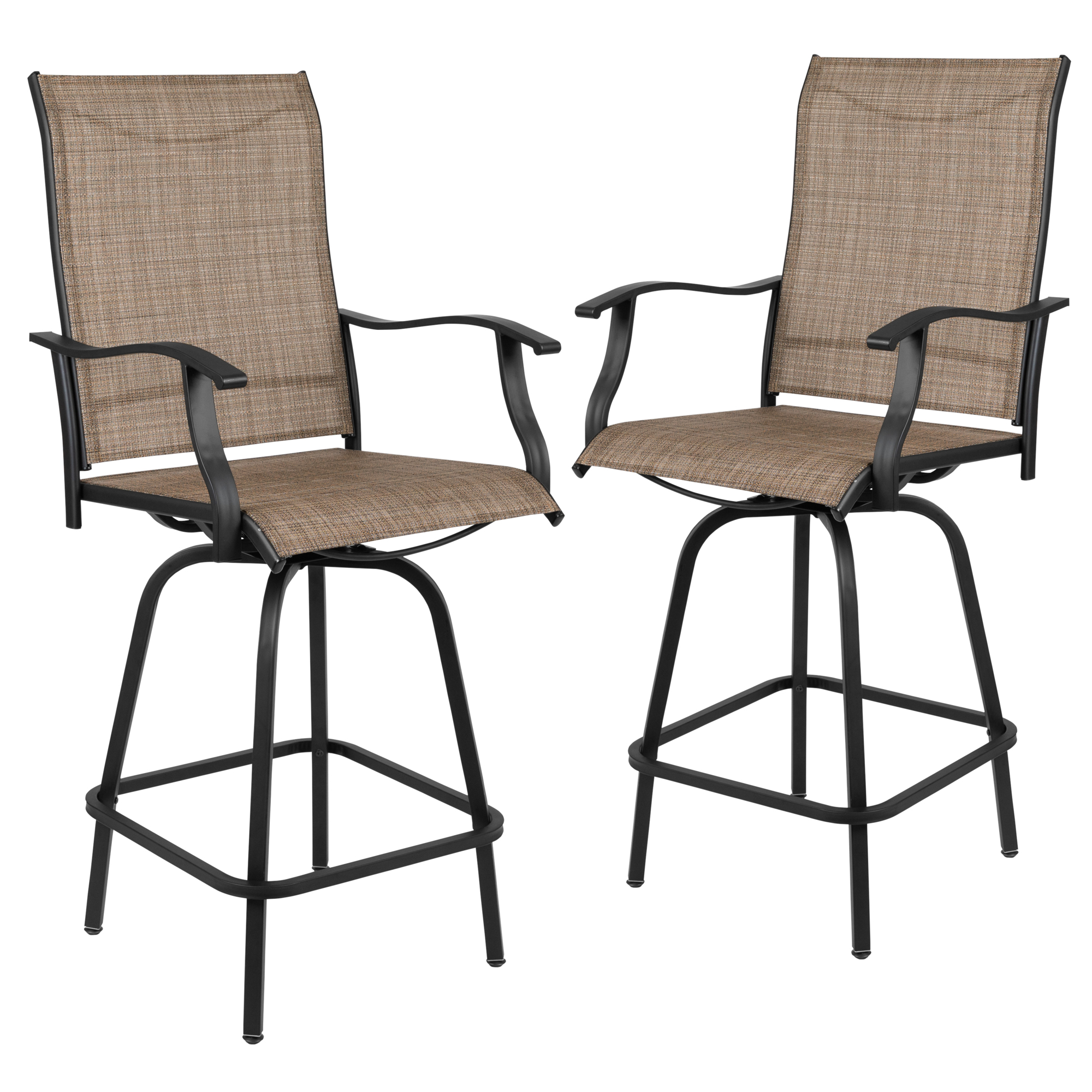 Flash Furniture, 2PK Outdoor Stool - 30in. Patio Bar Stool, Brown, Primary Color Brown, Material Galvanized Steel, Width 22.5 in, Model# 2ETSWVLPTO30
