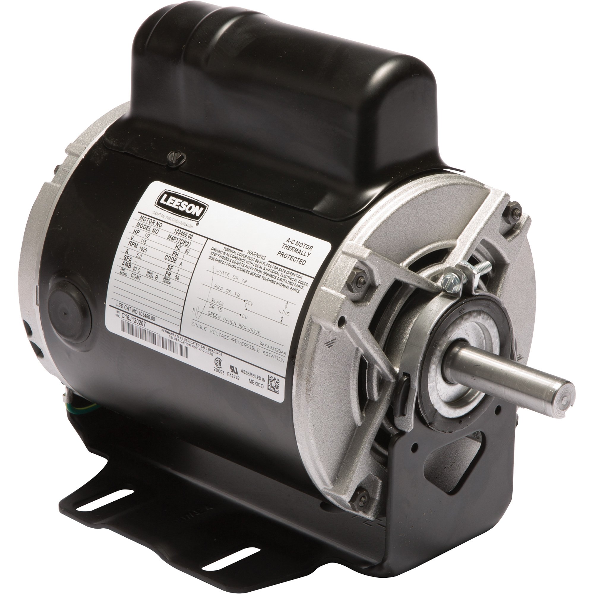Leeson Instant Reversing Electric Motor — 1/2 HP, 1,625 RPM, 115 Volts ...