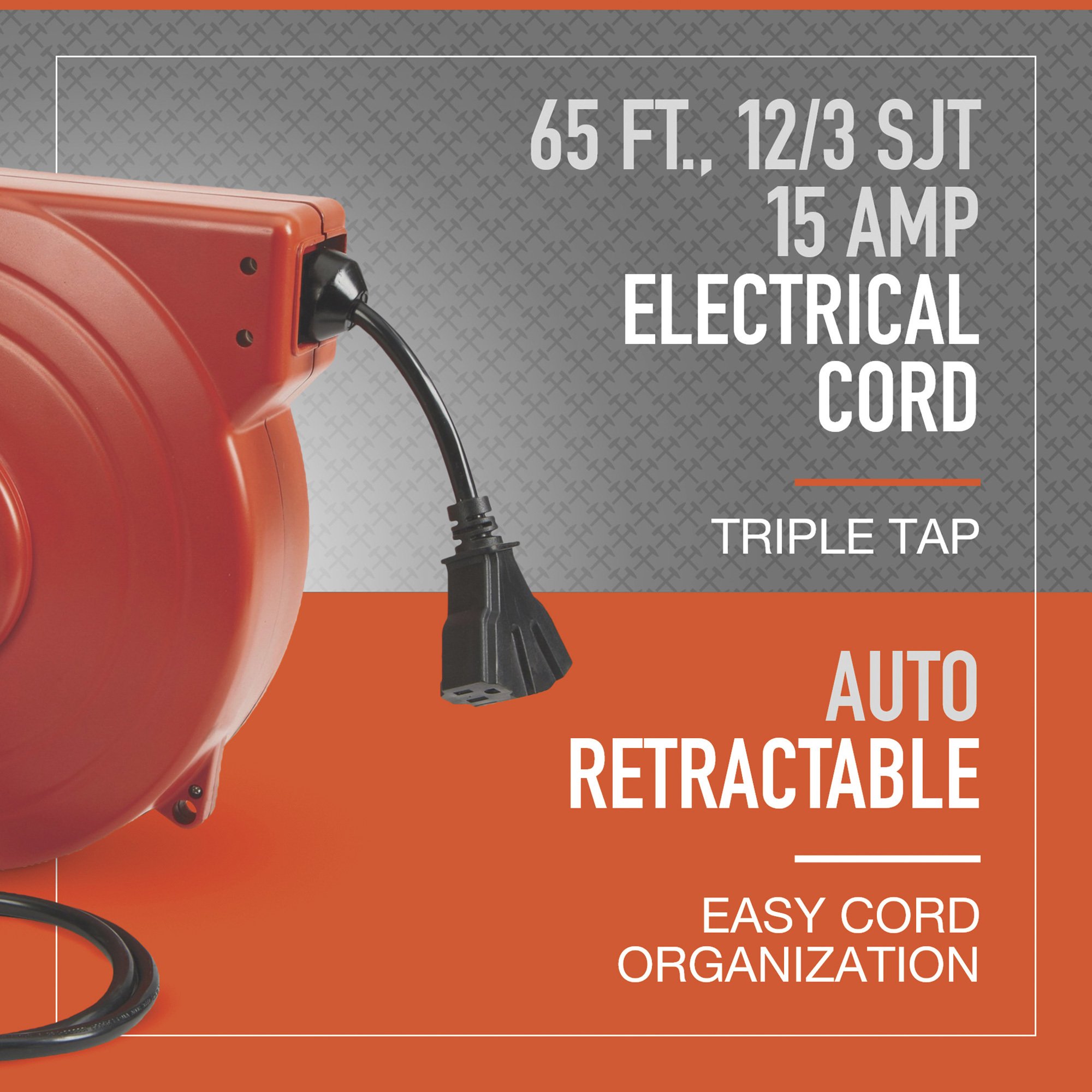 Ironton 49666 Retractable Cord Reel - 40 ft. , 12-3 - Triple Tap