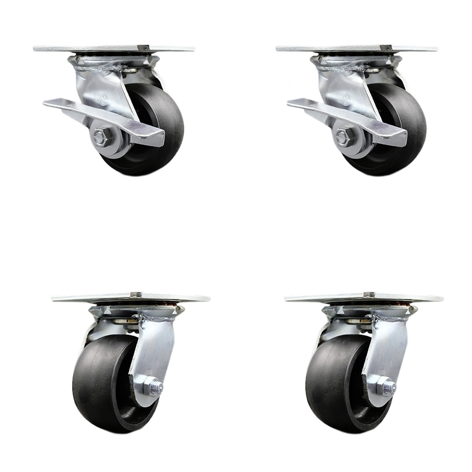 Service Caster, 4in. x 2in. Plate Casters, Wheel Diameter 4 in, Caster Type Swivel, Package (qty.) 4, Model# SCC-35S420-GFNR-SLB-BSL-2-BSL-2