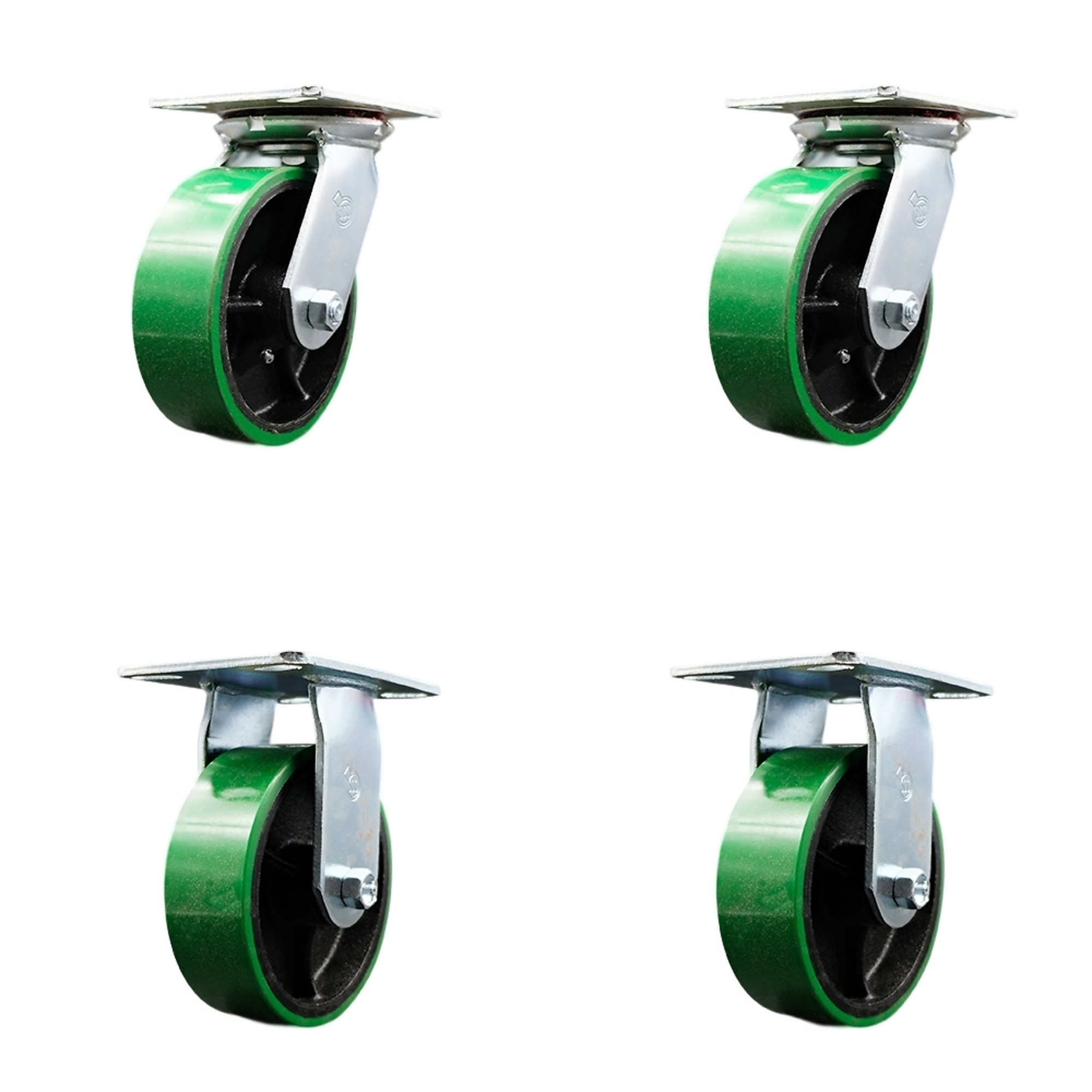 Service Caster, 6in. x 2in. Plate Casters, Wheel Diameter 6 in, Caster Type Swivel, Package (qty.) 4, Model# SCC-35S620-PUR-GB-2-R-2