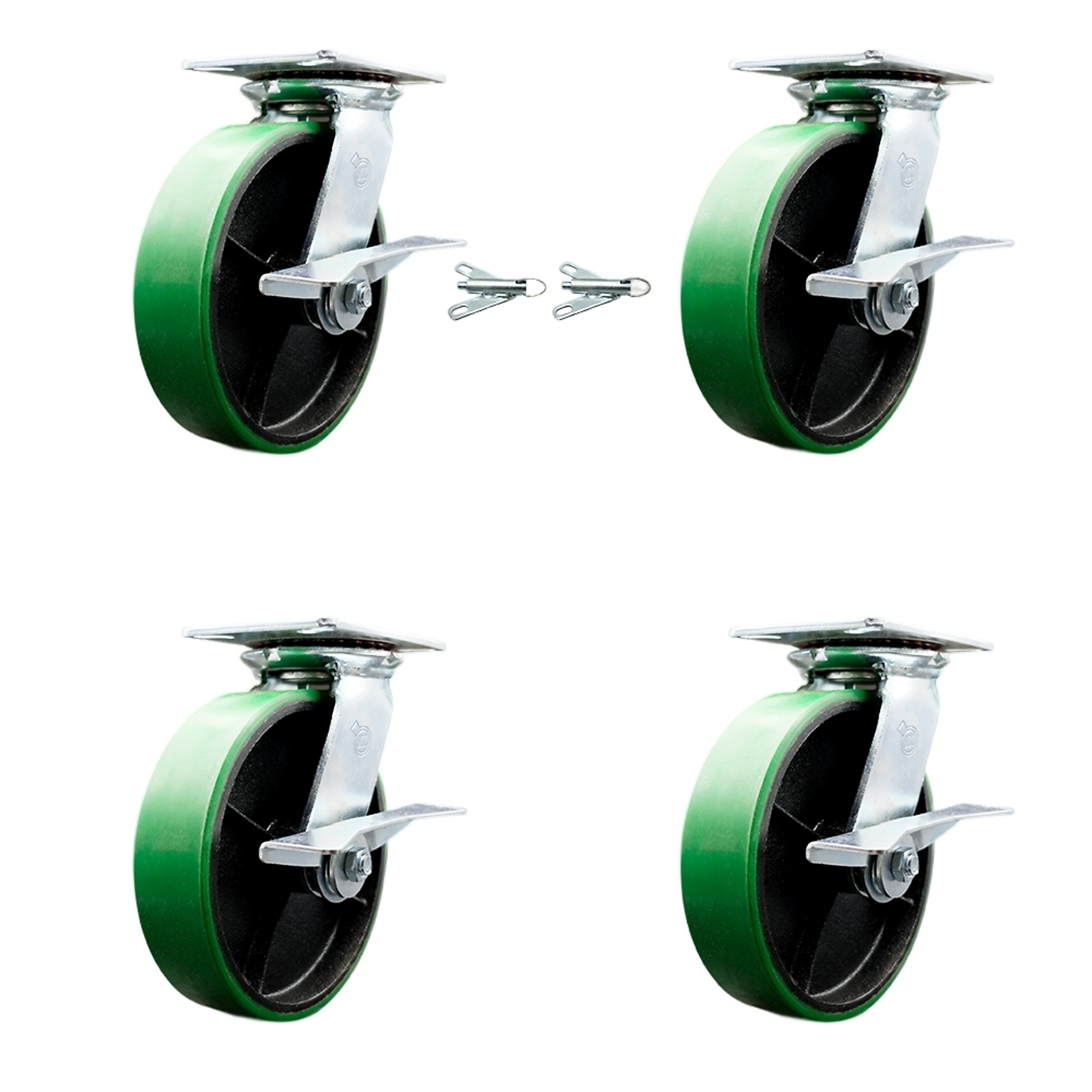 Service Caster, 8in. x 2in. Plate Casters, Wheel Diameter 8 in, Caster Type Swivel, Package (qty.) 4, Model# SCC-35S820-PUR-GB-SLB-BSL-2-SLB-2