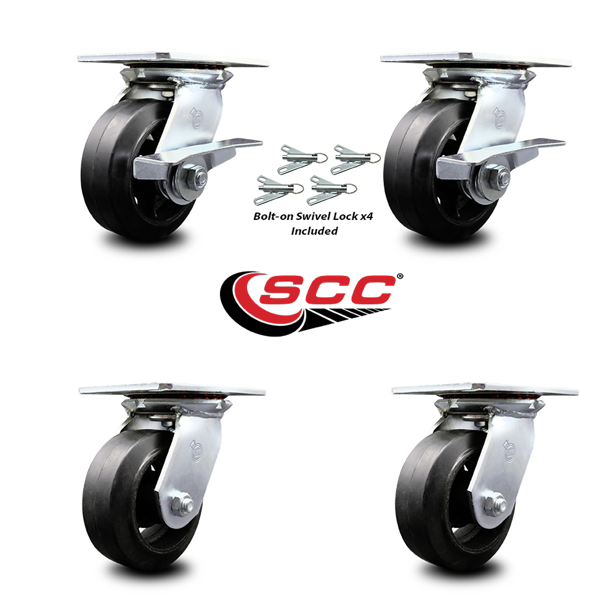 Service Caster, 5in. x 2in. Plate Casters, Wheel Diameter 5 in