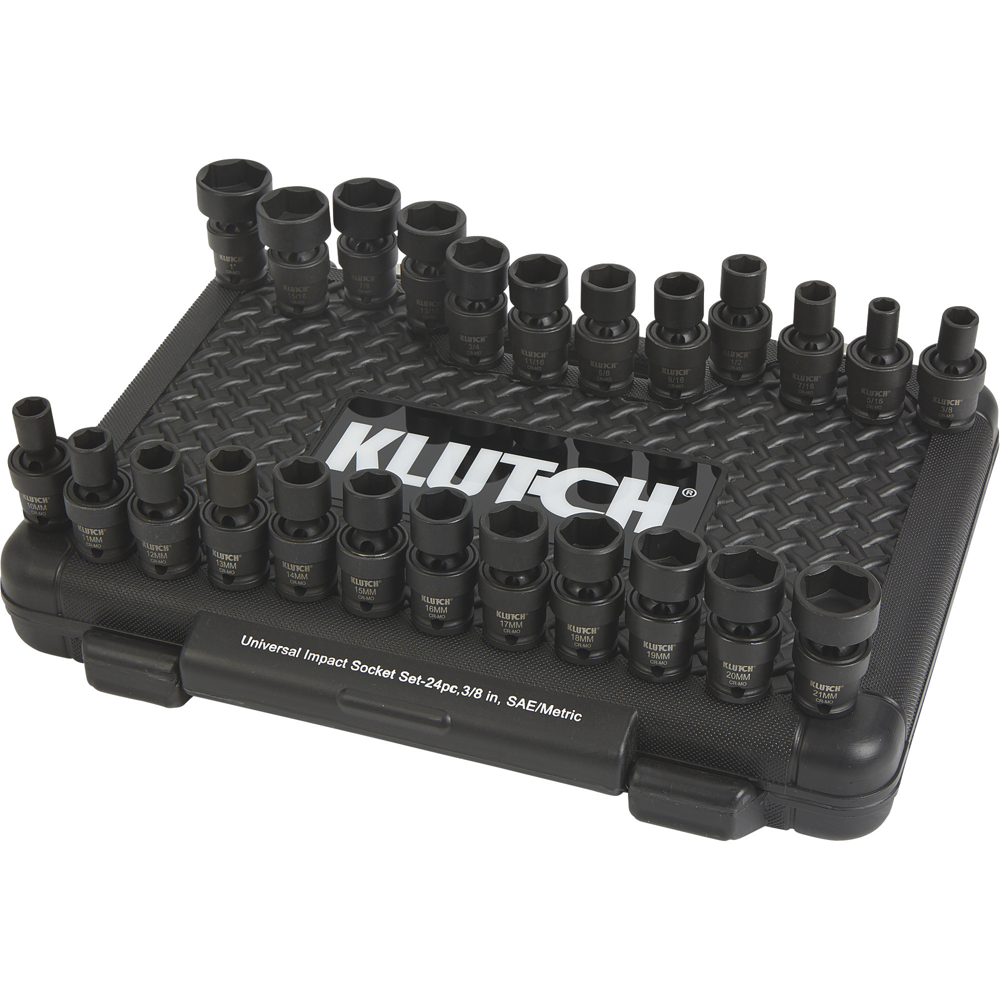 Klutch Universal Joint Impact Socket Set, 24Pc., 3/8in. Drive, SAE