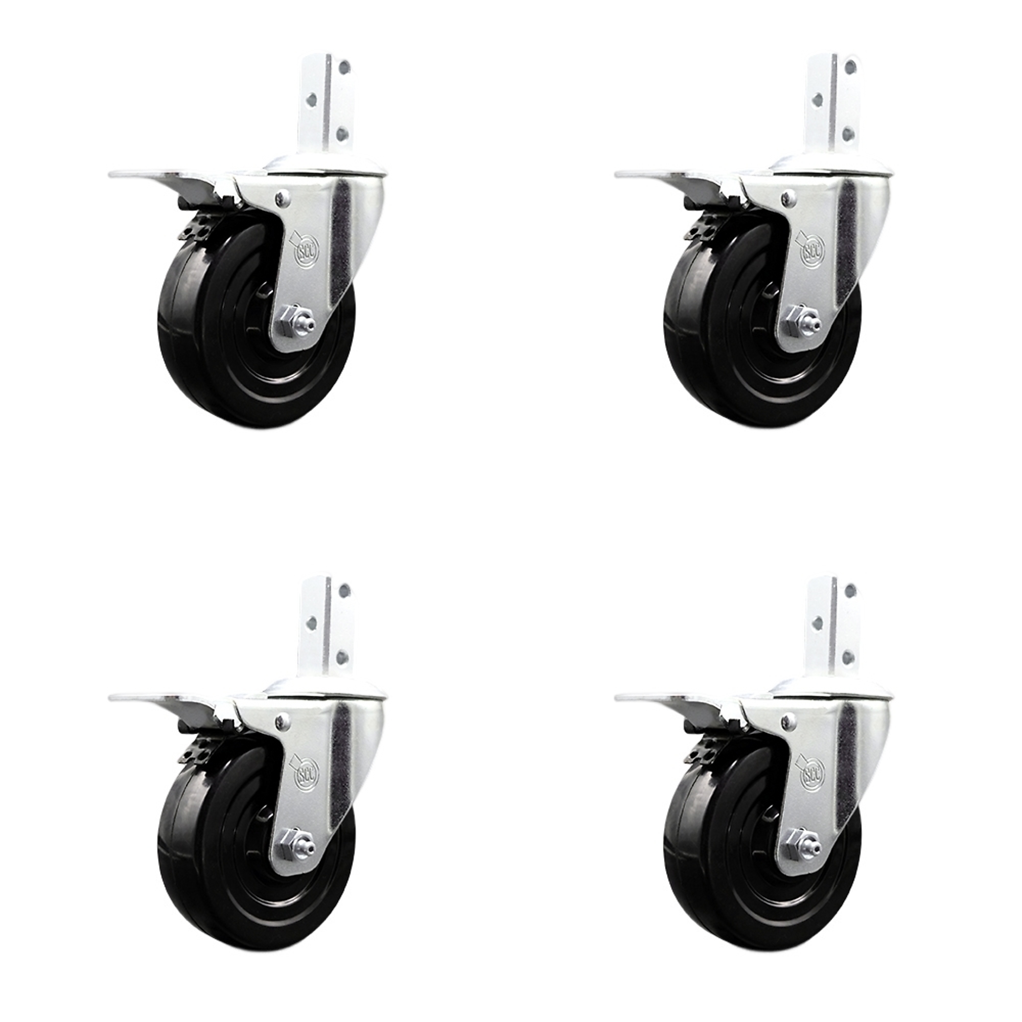 Service Caster, 4in. x 1 1/4in. Stem Casters, Wheel Diameter 4 in, Caster Type Swivel, Package (qty.) 4, Model# SCC-SQTTL20S414-HRS-34-4