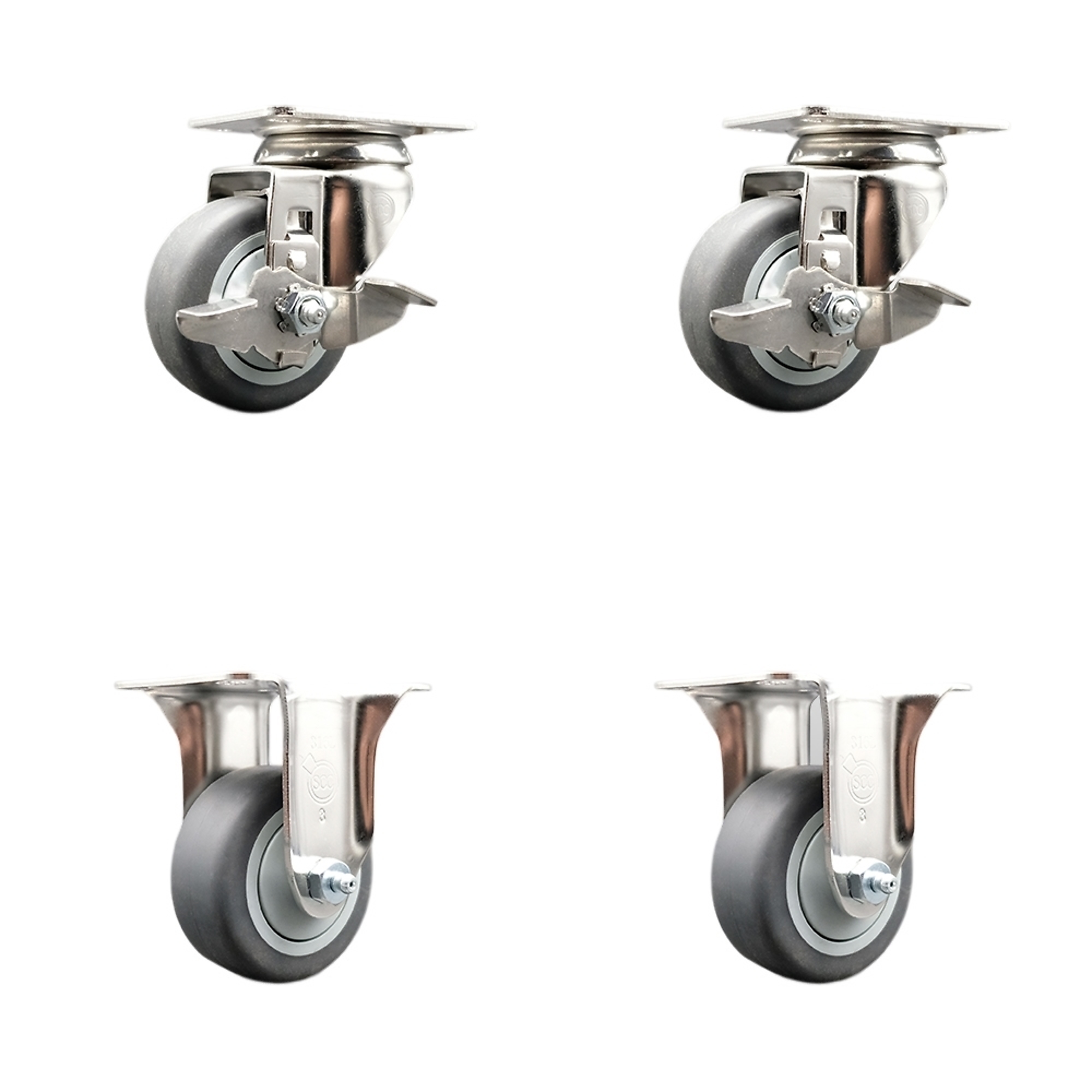 Service Caster, 3in. x 1 1/4in. Plate Casters, Wheel Diameter 3 in, Caster Type Swivel, Package (qty.) 4, Model# SCC-SS31620S314-TPRB-TLB-2-R-2