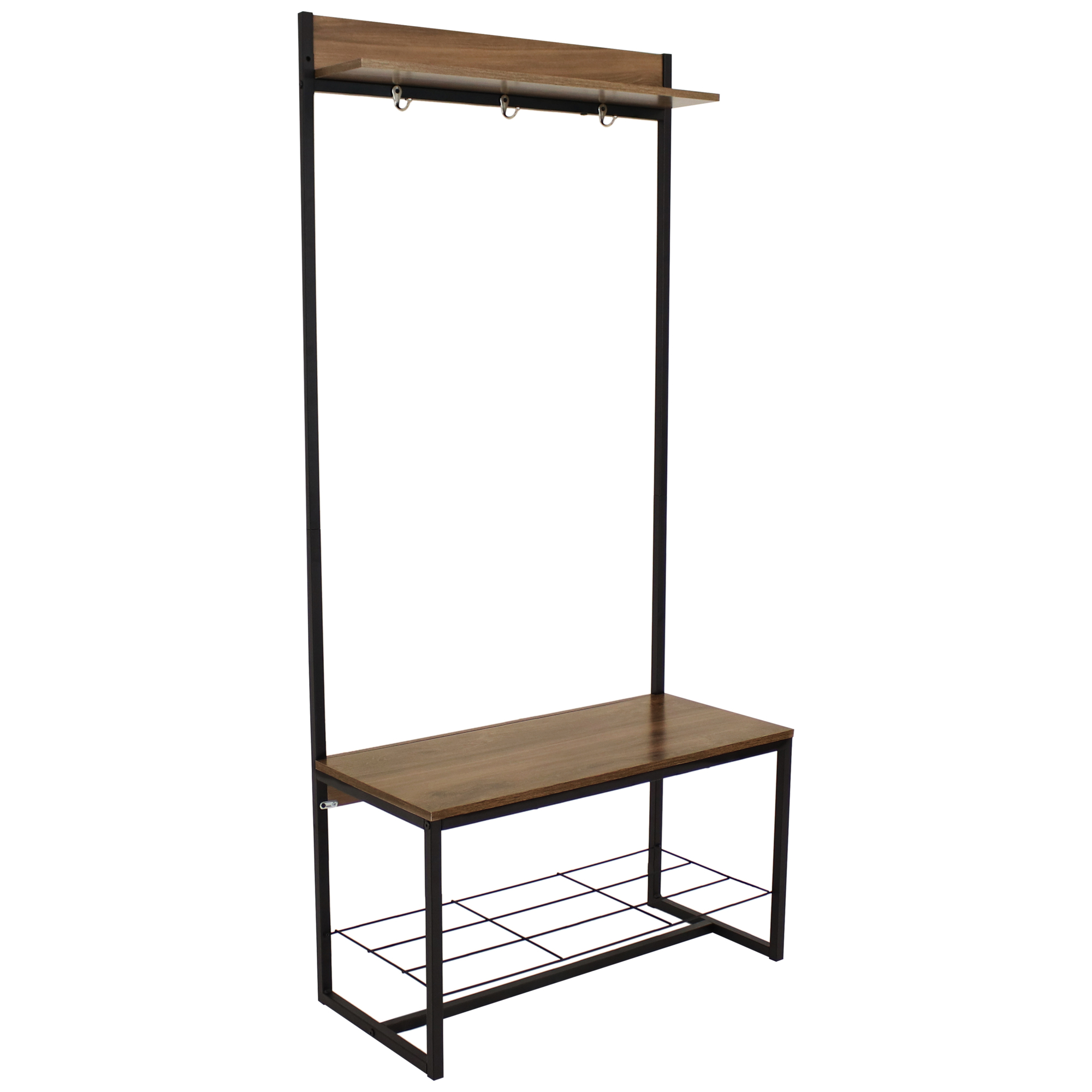 Sunnydaze Decor, Industrial-Style MDP Hall Tree Bench, Width 31.5 in, Height 67 in, Depth 14.5 in, Model# CRO-133