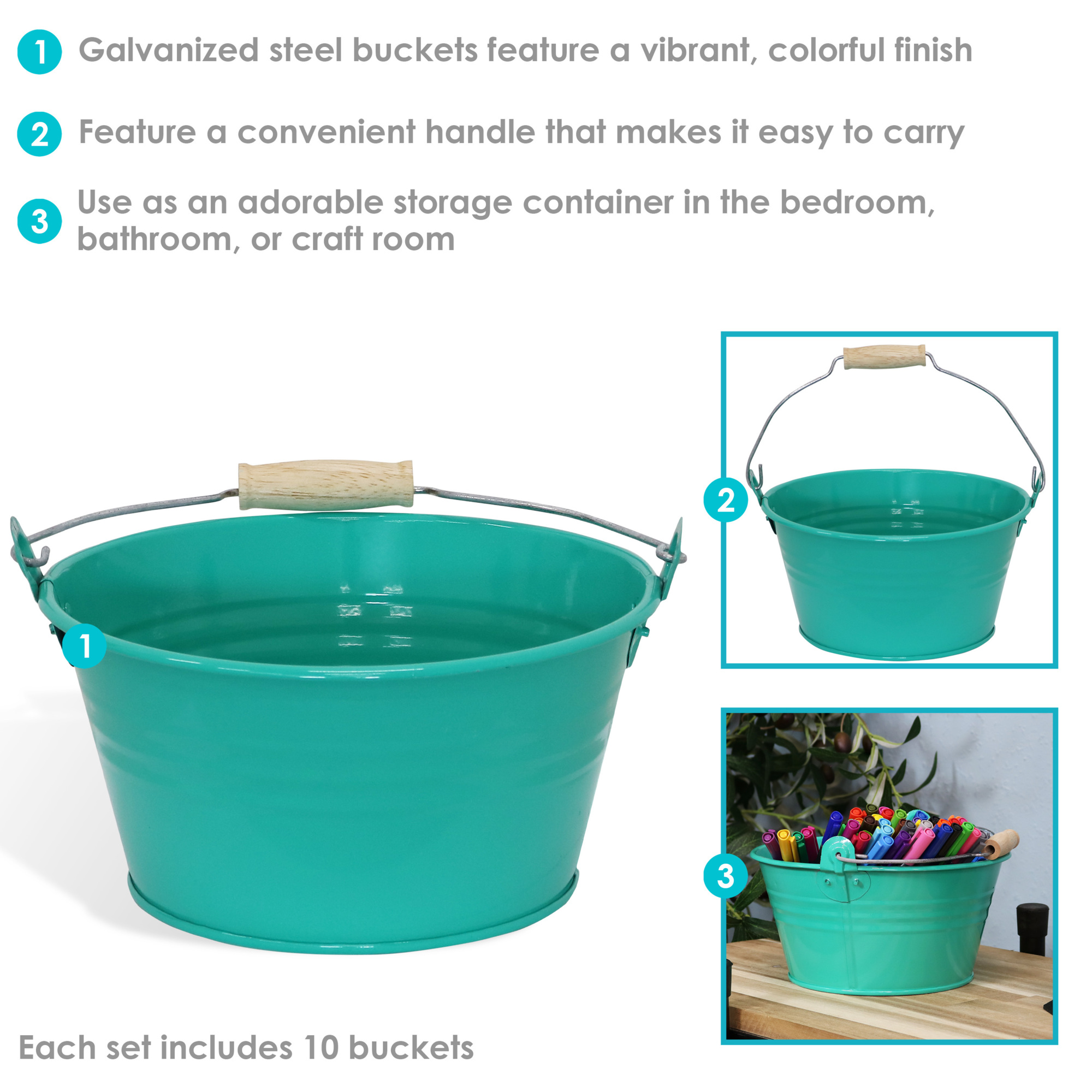 Sunnydaze Decor, 10 Steel Bucket Planters Teal, Color Finish Teal ...