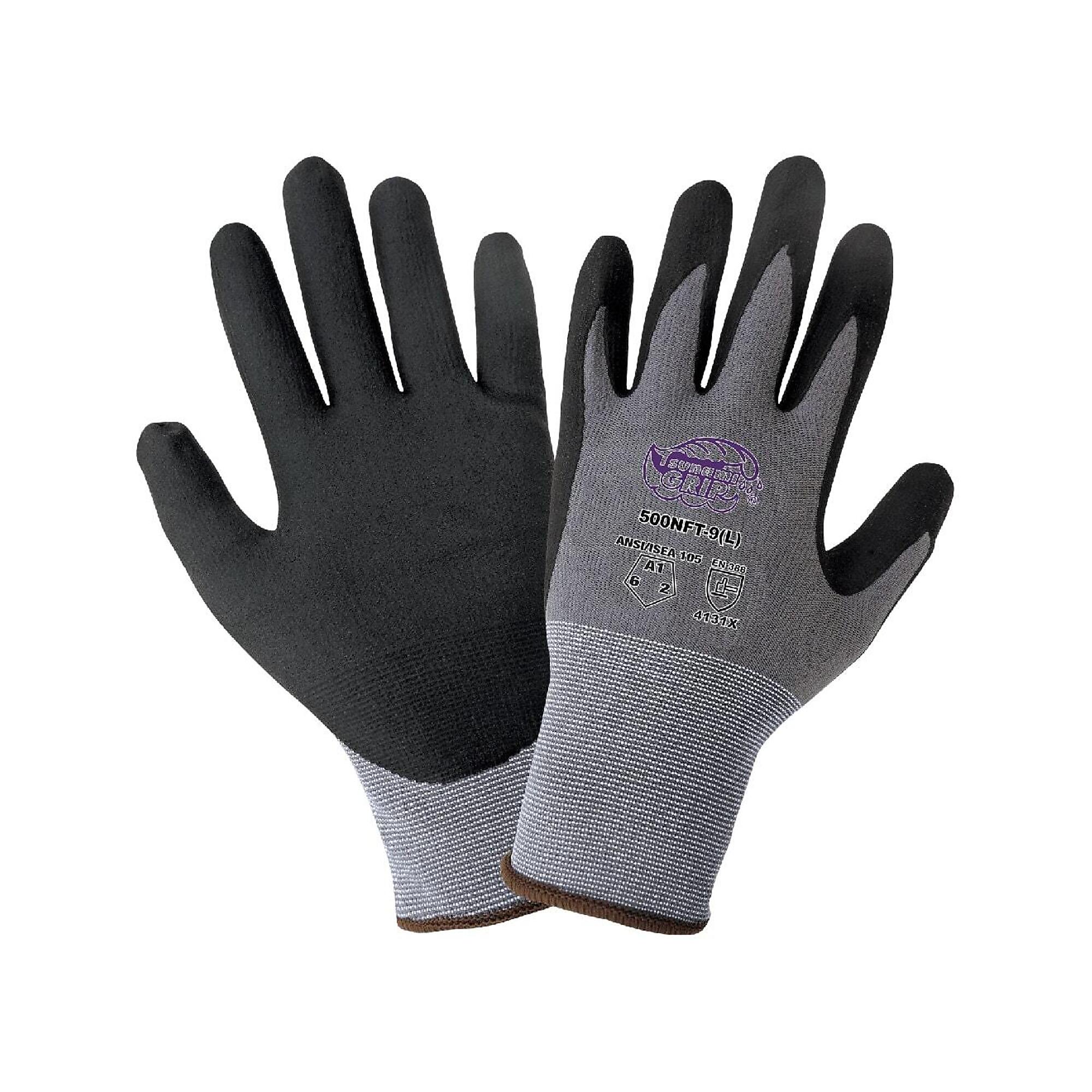 Global Glove Gray, Black Nitrile Foam Palm, Cut Resist A1 Gloves- 12 Pair