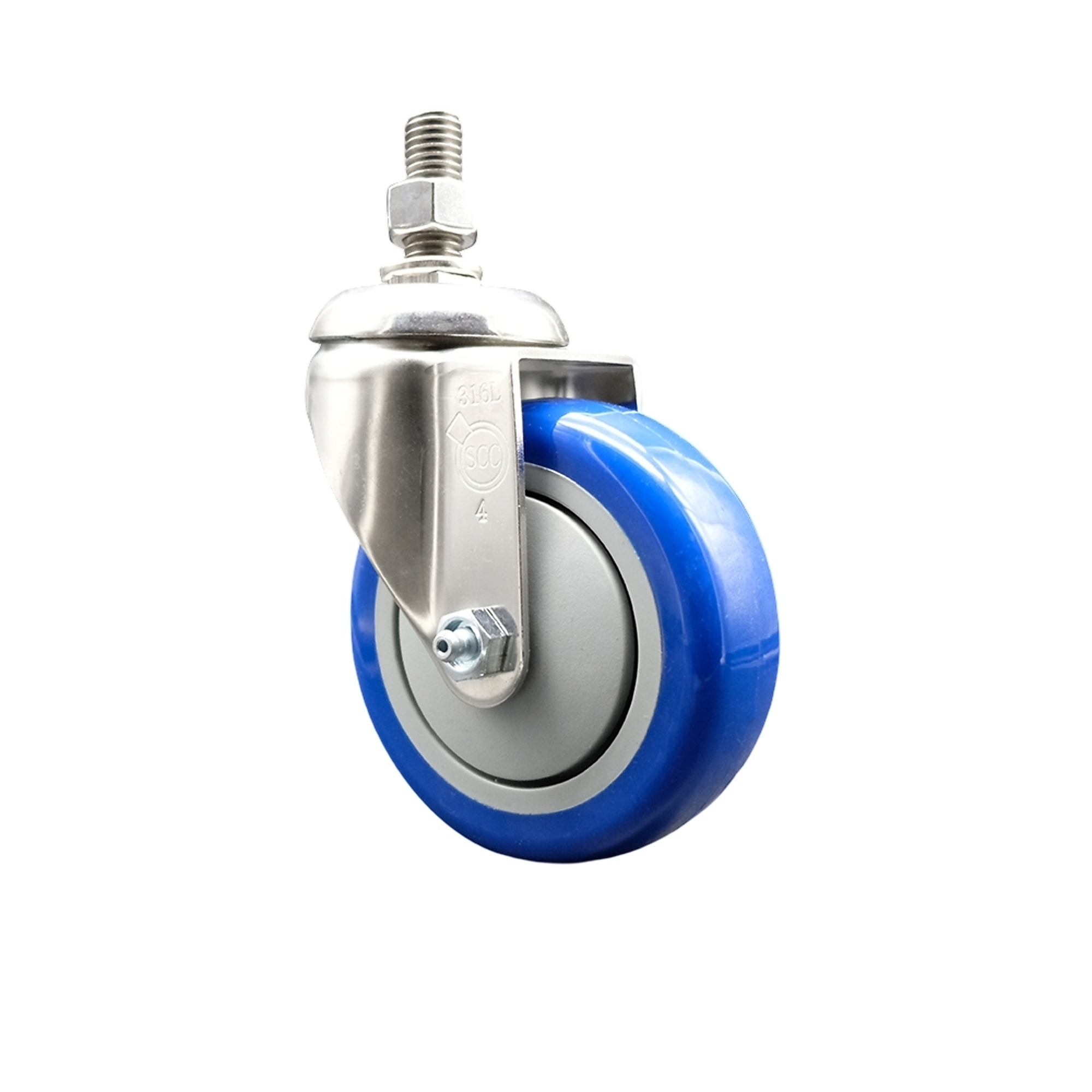 Service Caster, 4in. x 1 1/4in. Stem Caster, Wheel Diameter 4 in, Caster Type Swivel, Package (qty.) 1, Model# SCC-SS316TS20S414-PPUB-BLUE-121315