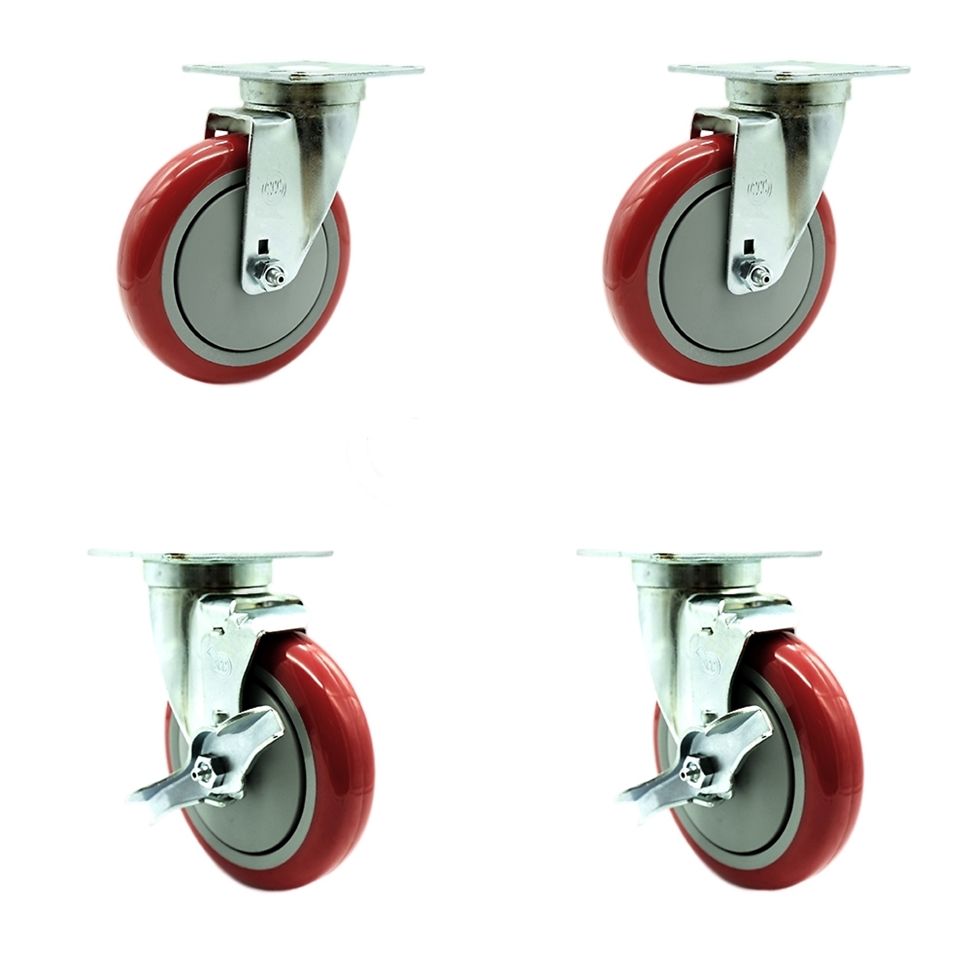 Service Caster, 5in. x 1 1/4in. Plate Casters, Wheel Diameter 5 in, Caster Type Swivel, Package (qty.) 4, Model# SCC-20S514-PPUB-RED-TPU1-2-TLB-2