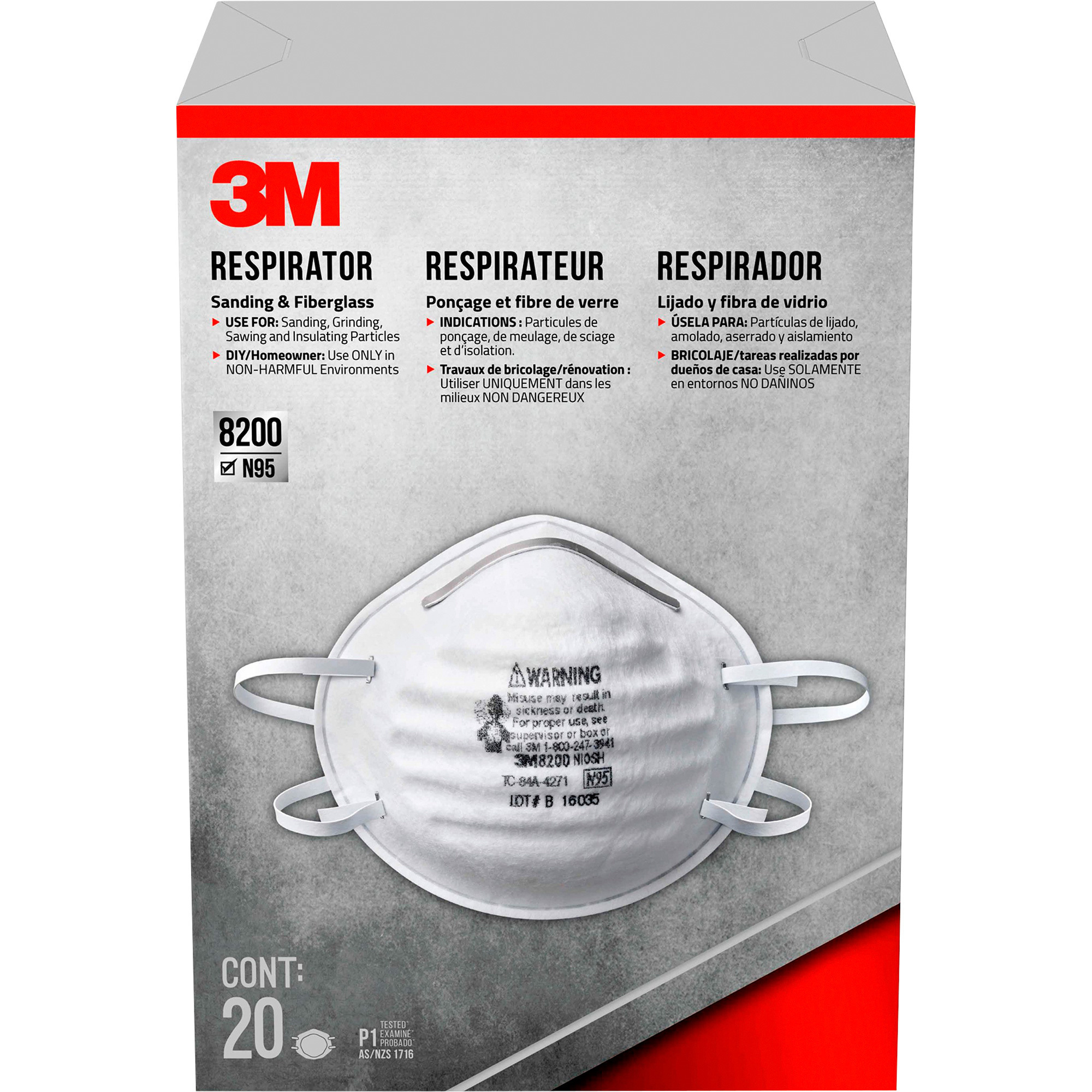 3M Sanding & Fiberglass Respirators — 20Pk., N95, NIOSH Approved