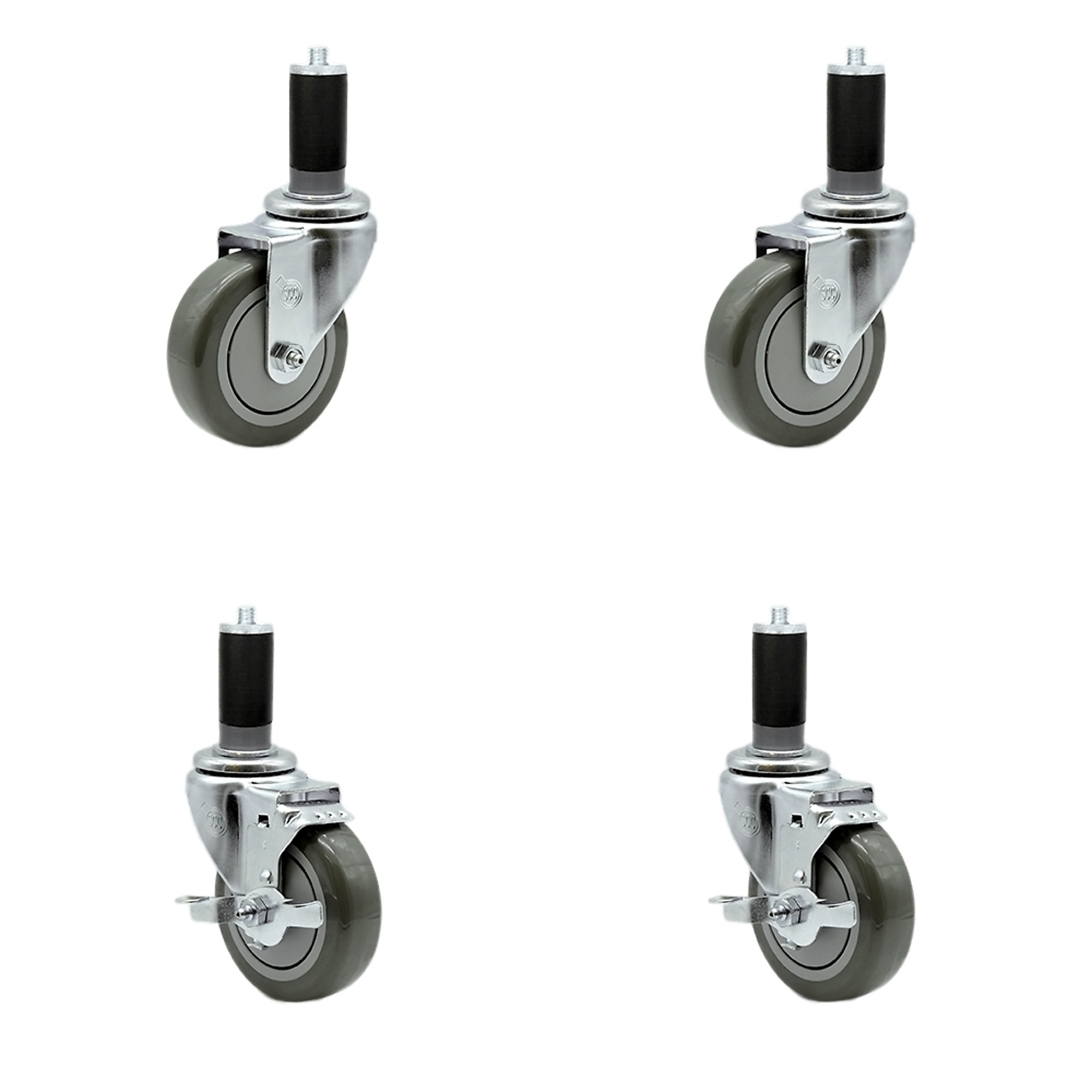 Service Caster, 4in. x 1 1/4in. Stem Casters, Wheel Diameter 4 in, Caster Type Swivel, Package (qty.) 4, Model# SCC-EX20S414-PPUB-2-TLB-2-MTG44