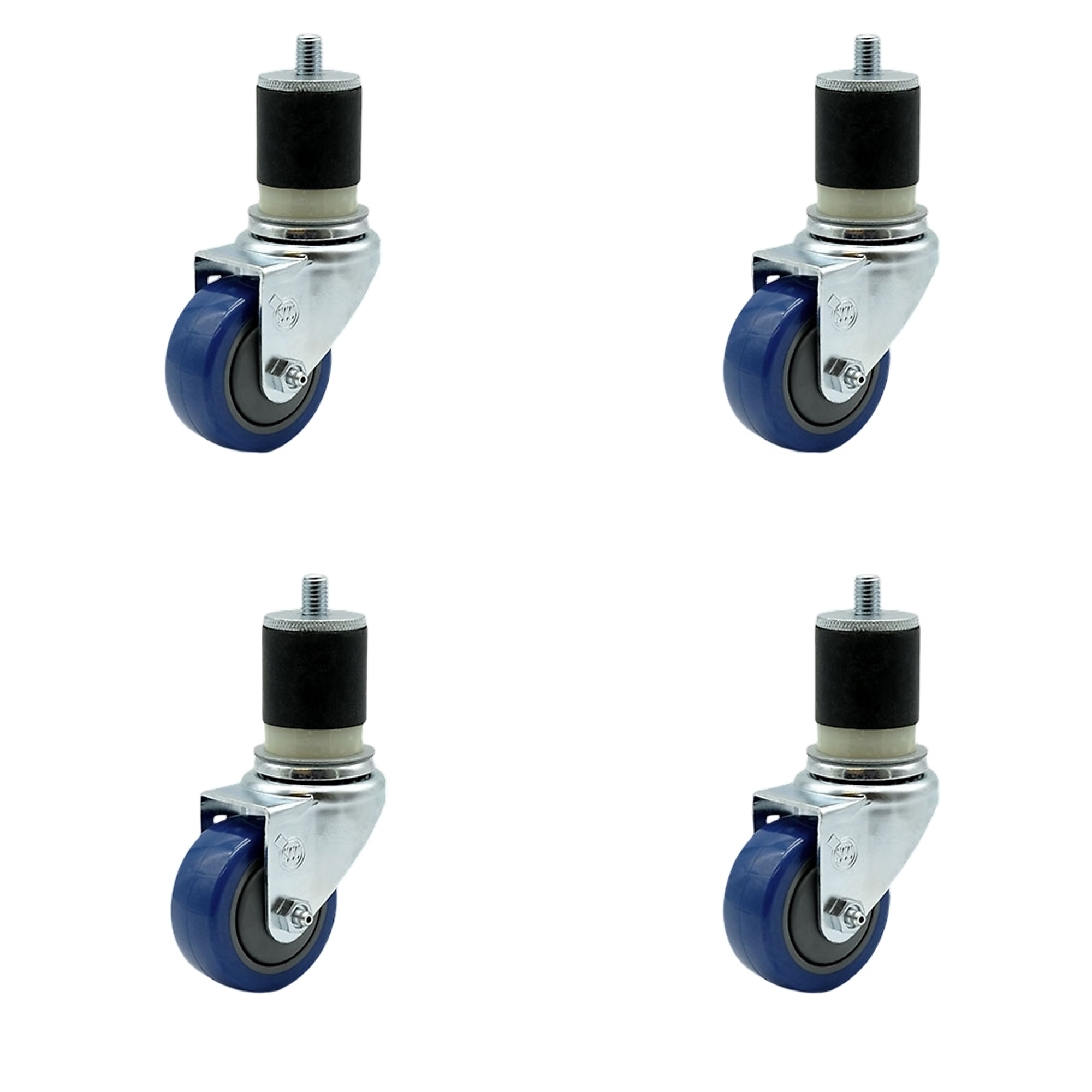 Service Caster, 3 1/2in. x 1 1/4in. Stem Casters, Wheel Diameter 3.5 in, Caster Type Rigid, Package (qty.) 4, Model# SCC-EX20S3514-PPUB-BLUE-MTG21-4
