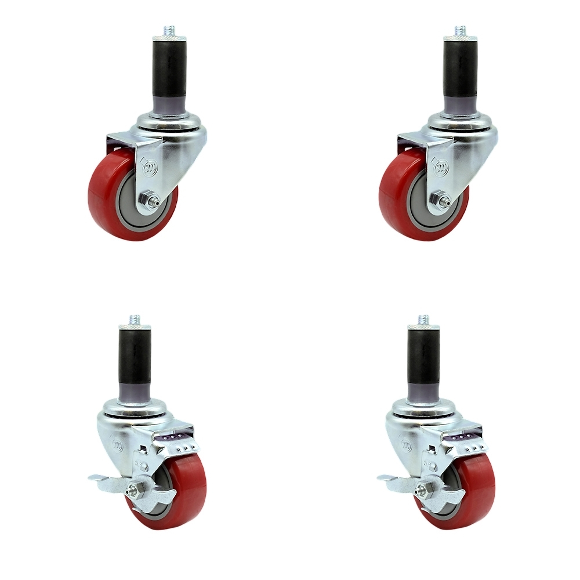 Service Caster, 3 1/2in. x 1 1/4in. Stem Casters, Wheel Diameter 3.5 in, Caster Type Swivel, Package (qty.) 4, Model# SCC-EX20S3514-PPUB-RED-2-TLB-2-MTG44