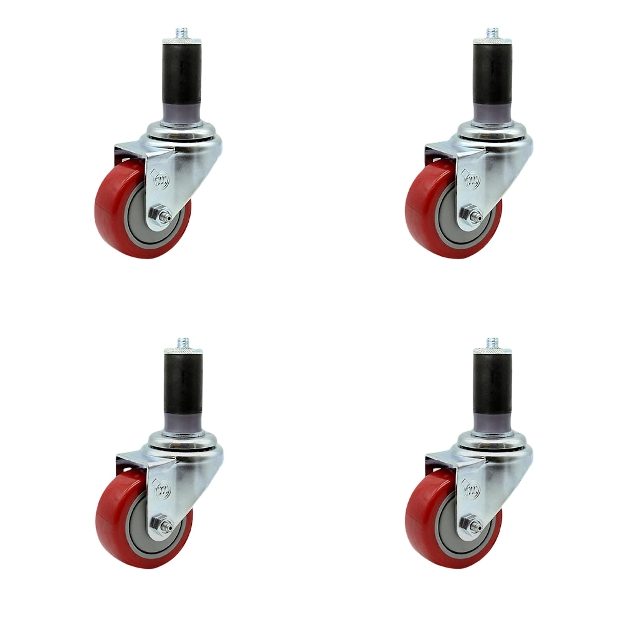 Service Caster, 3in. x 1 1/4in. Stem Casters, Wheel Diameter 3 in, Caster Type Rigid, Package (qty.) 4, Model# SCC-SSEX20S314-PPUB-RED-MTG45-4