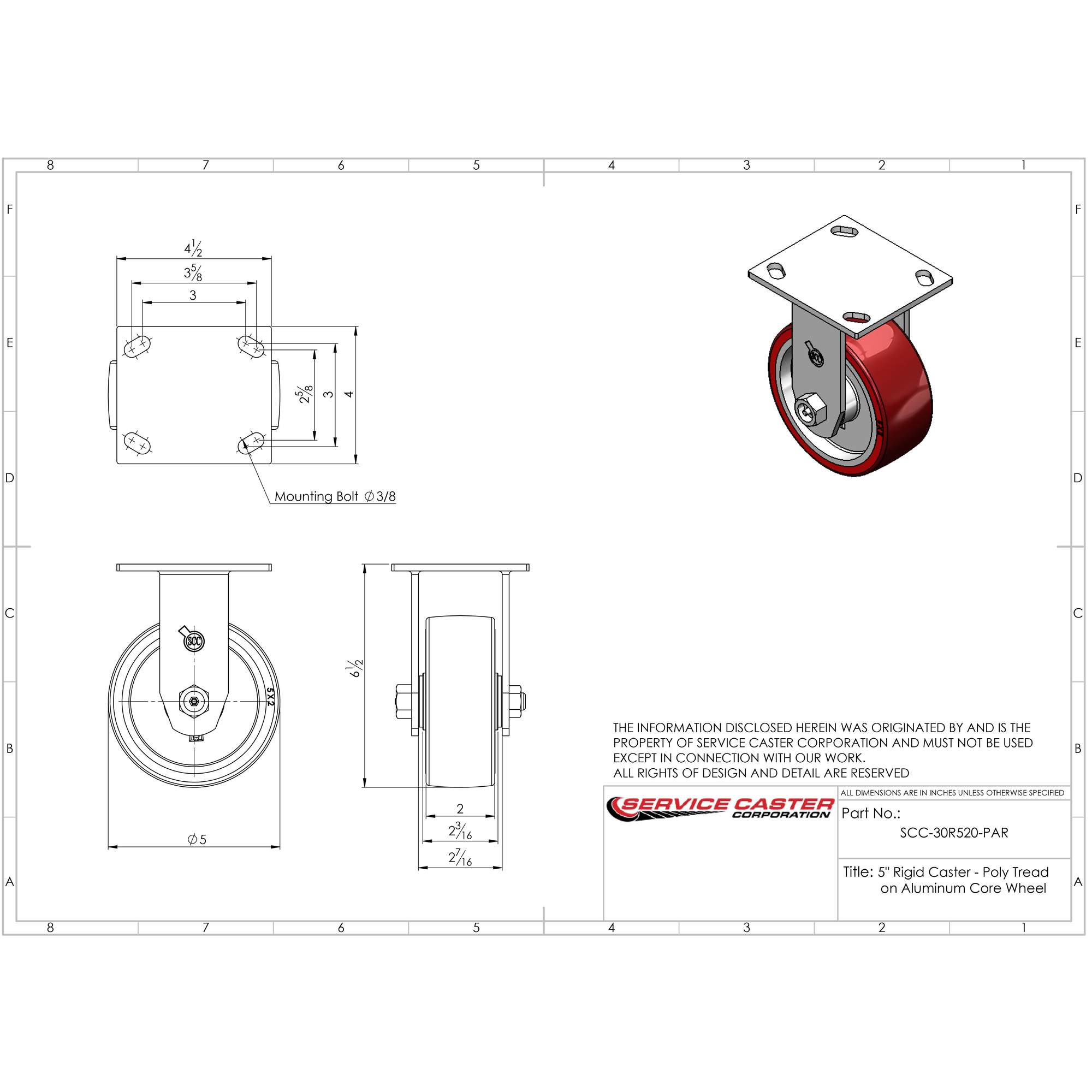 Tool For R520 Service Caster, 5in. x 2in. Plate Casters, Wheel Diameter 5 in, Caster ...