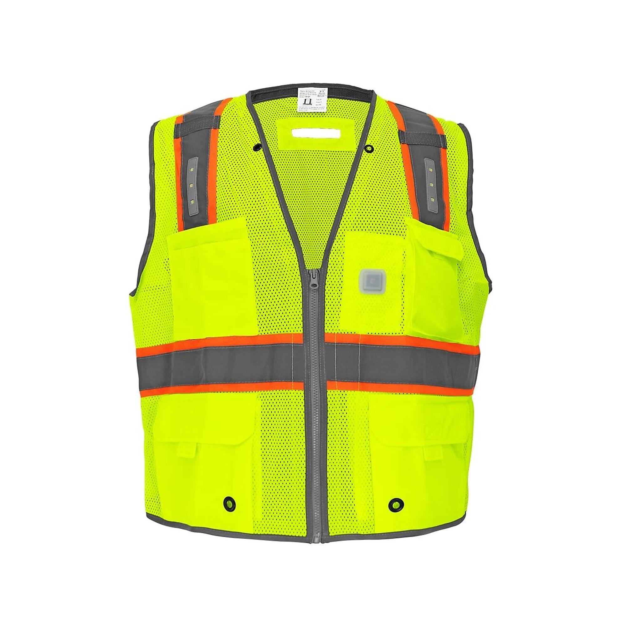 FrogWear, HV Yellow/Green, Class 2 LED Lights, 7 Pockets, Mesh