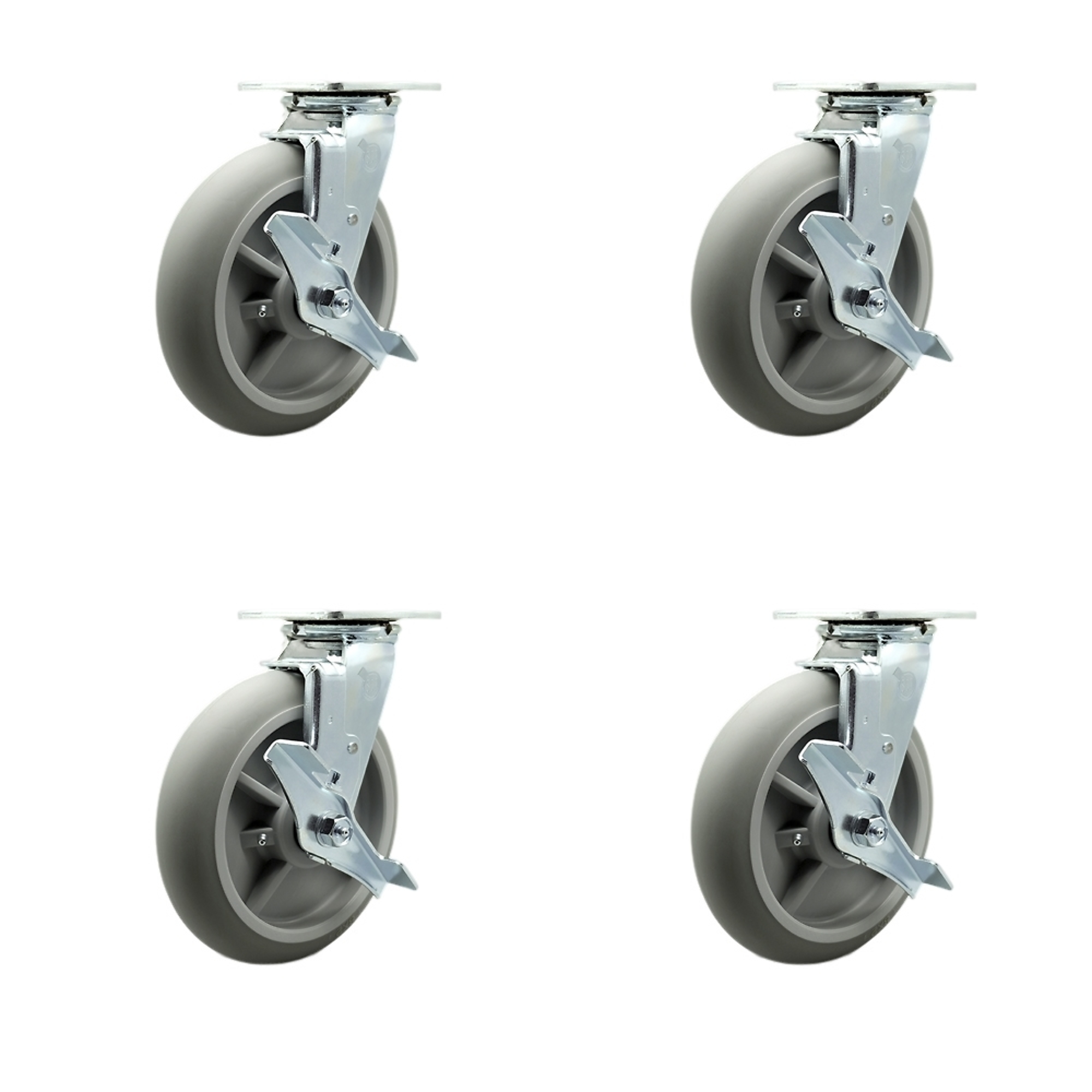 Service Caster, 8in. x 2in. Plate Casters, Wheel Diameter 8 in, Caster Type Swivel, Package (qty.) 4, Model# SCC-30CS820-TPRRD-TLB-4