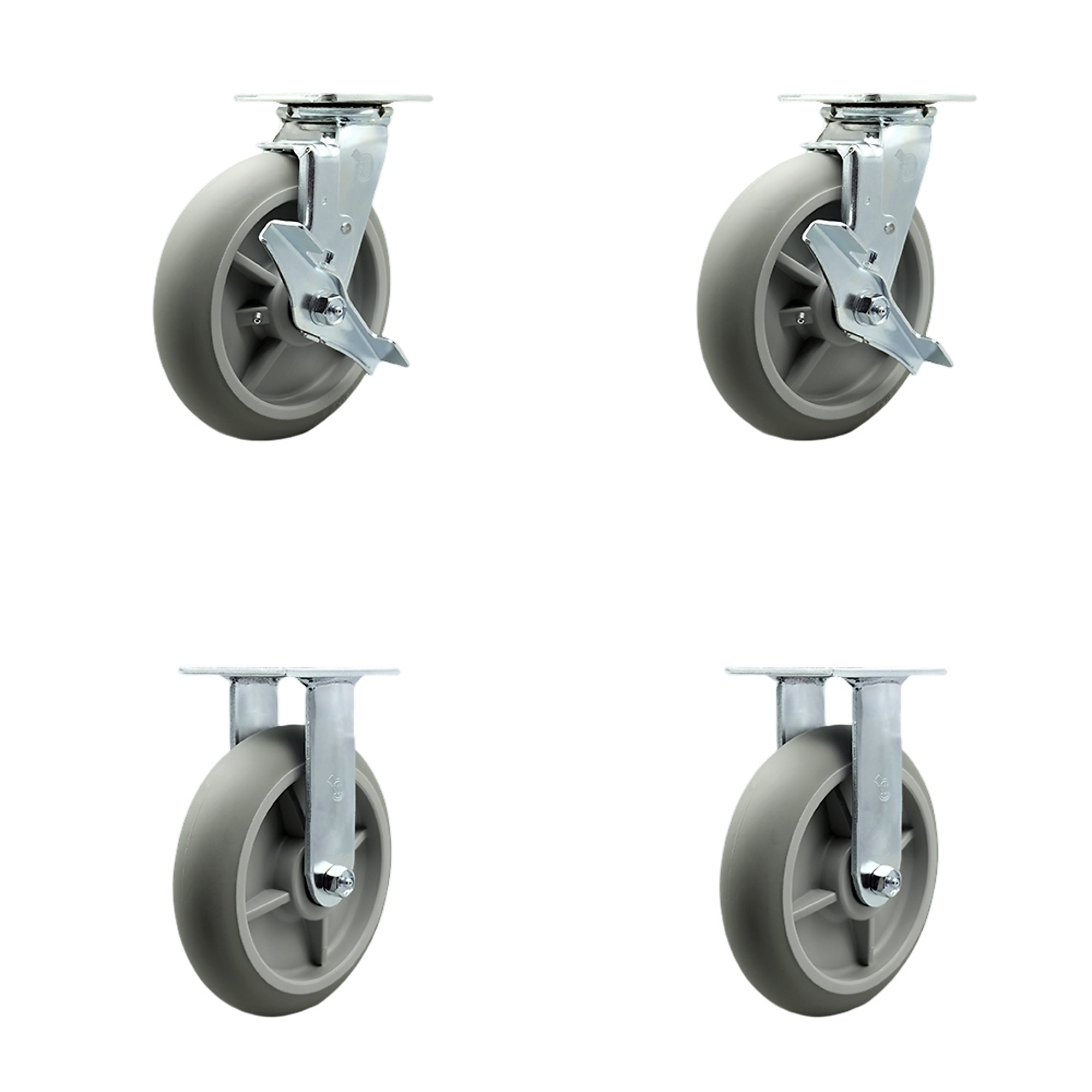 Service Caster, 8in. x 2in. Plate Casters, Wheel Diameter 8 in, Caster Type Swivel, Package (qty.) 4, Model# SCC-30CS820-TPRRD-TLB-2-R820-2