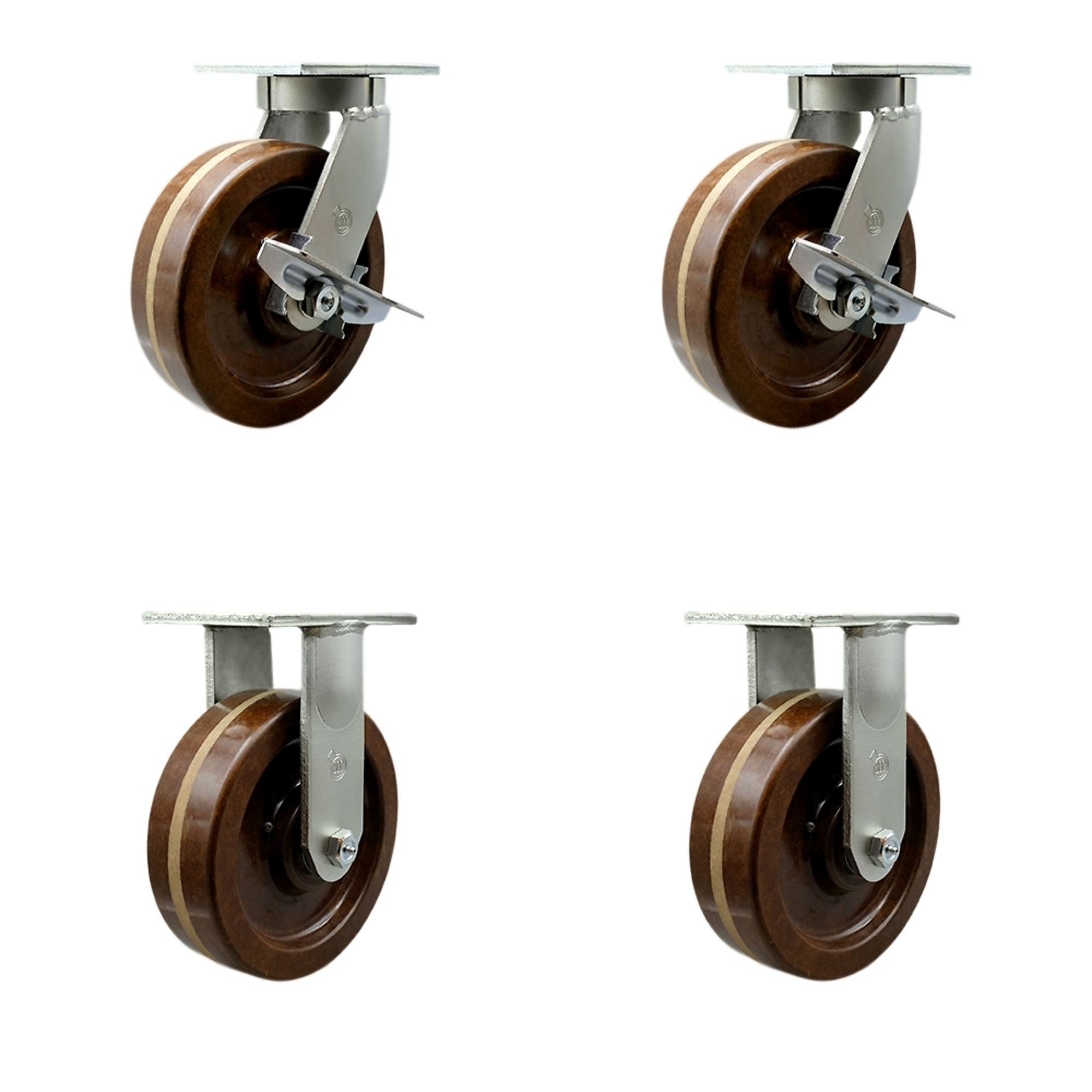 Service Caster, 8in. x 3in. Plate Casters, Wheel Diameter 8 in, Caster Type Swivel, Package (qty.) 4, Model# SCC-KP92S830-PHRHT-SLB-2-R-2