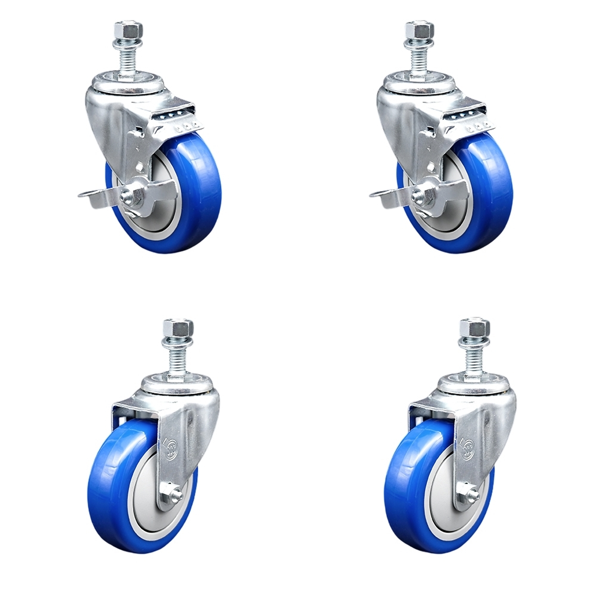 Service Caster, 3 1/2in. x 1 1/4in. Stem Casters, Wheel Diameter 4 in, Caster Type Swivel, Package (qty.) 4, Model# TS20S414-PPUB-BLUE-TLB-121315-2-S-2