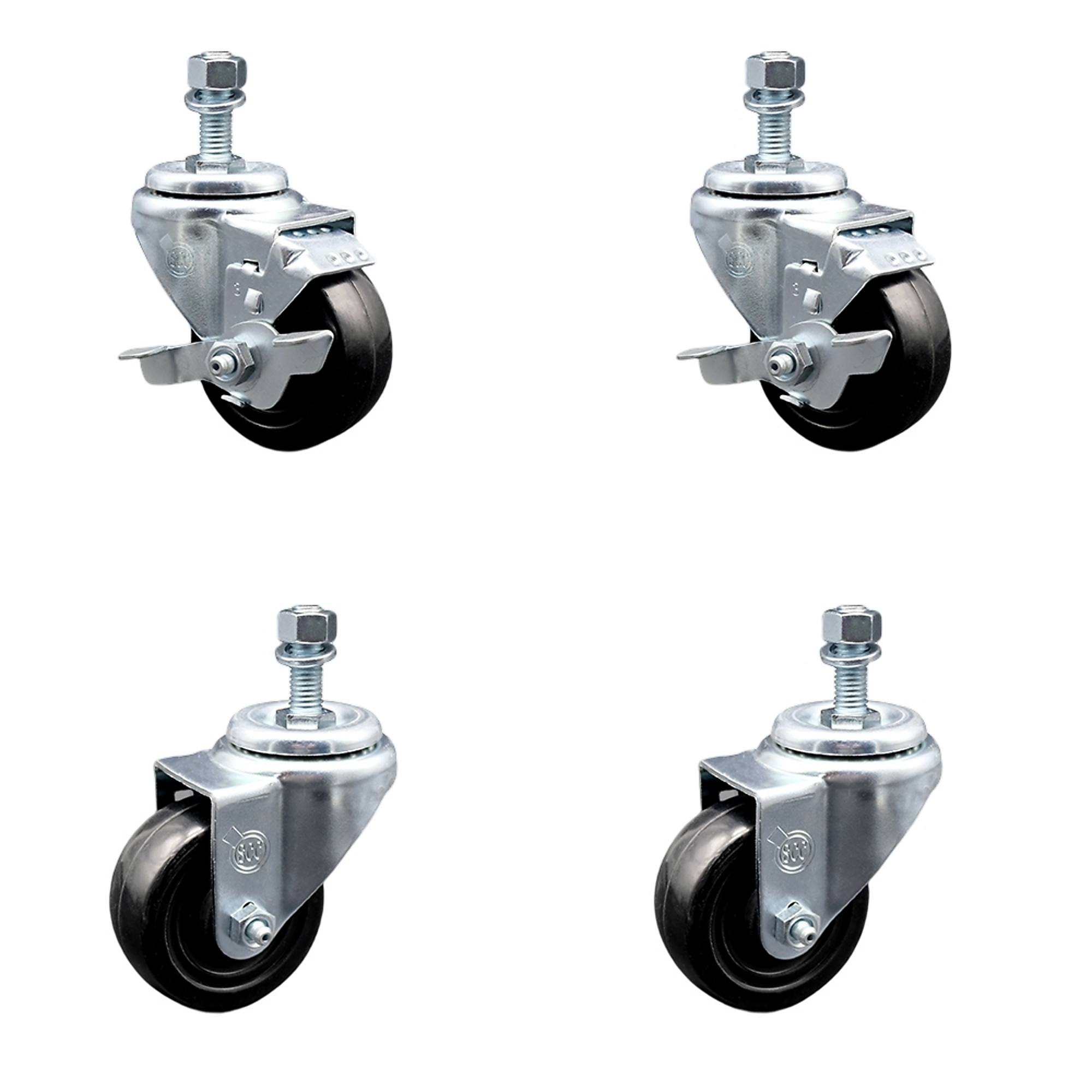 Service Caster, 3 1/2in. x 1 1/4in. Stem Casters, Wheel Diameter 3.5 in, Caster Type Swivel, Package (qty.) 4, Model# SCC-TS20S3514-HRS-M1215-2-TLB-2