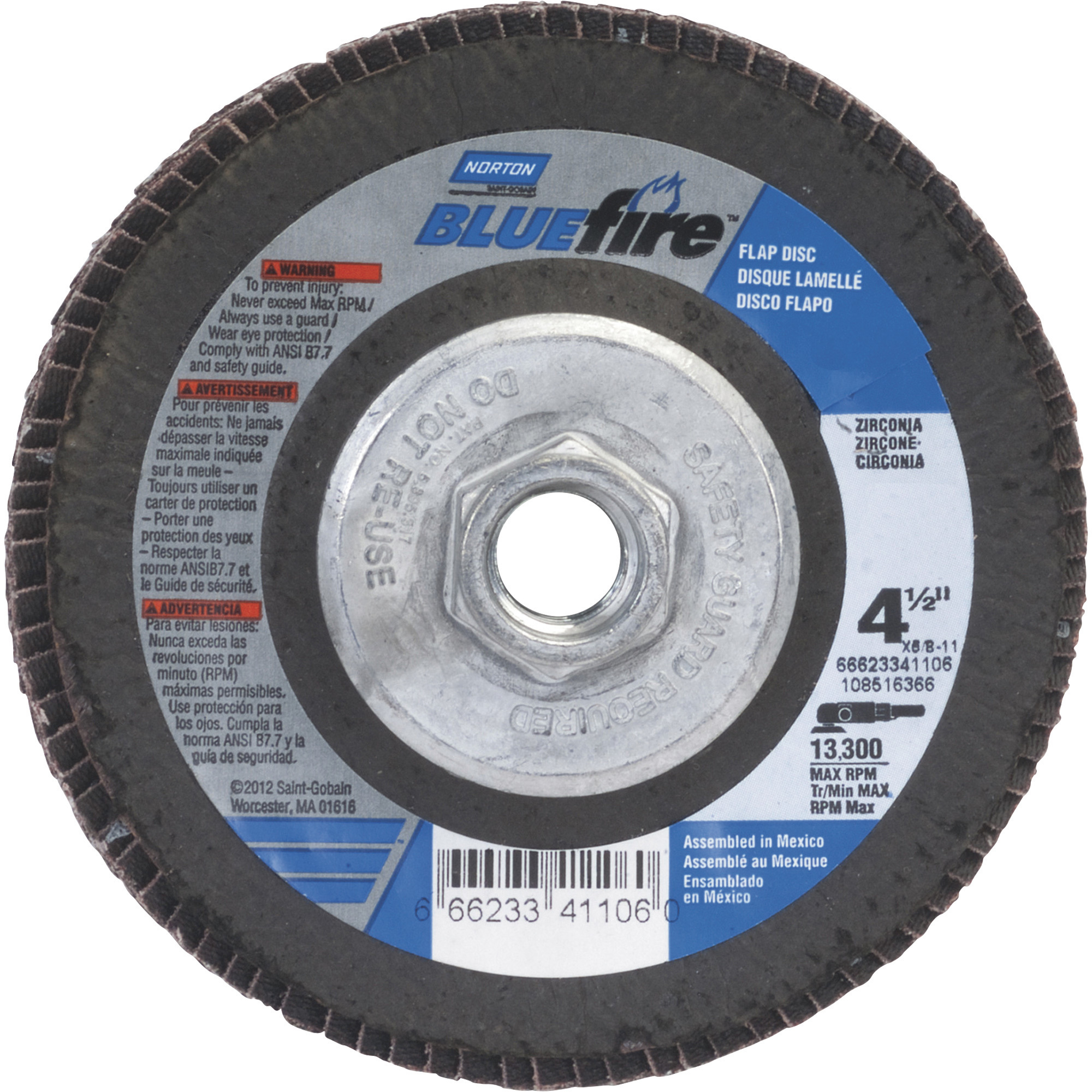 Norton Bluefire Type 29 Flap Disc, 2-Pk., 4 1/2in. x 5/8in.-11, Zirconia Alumina, 80 Grit