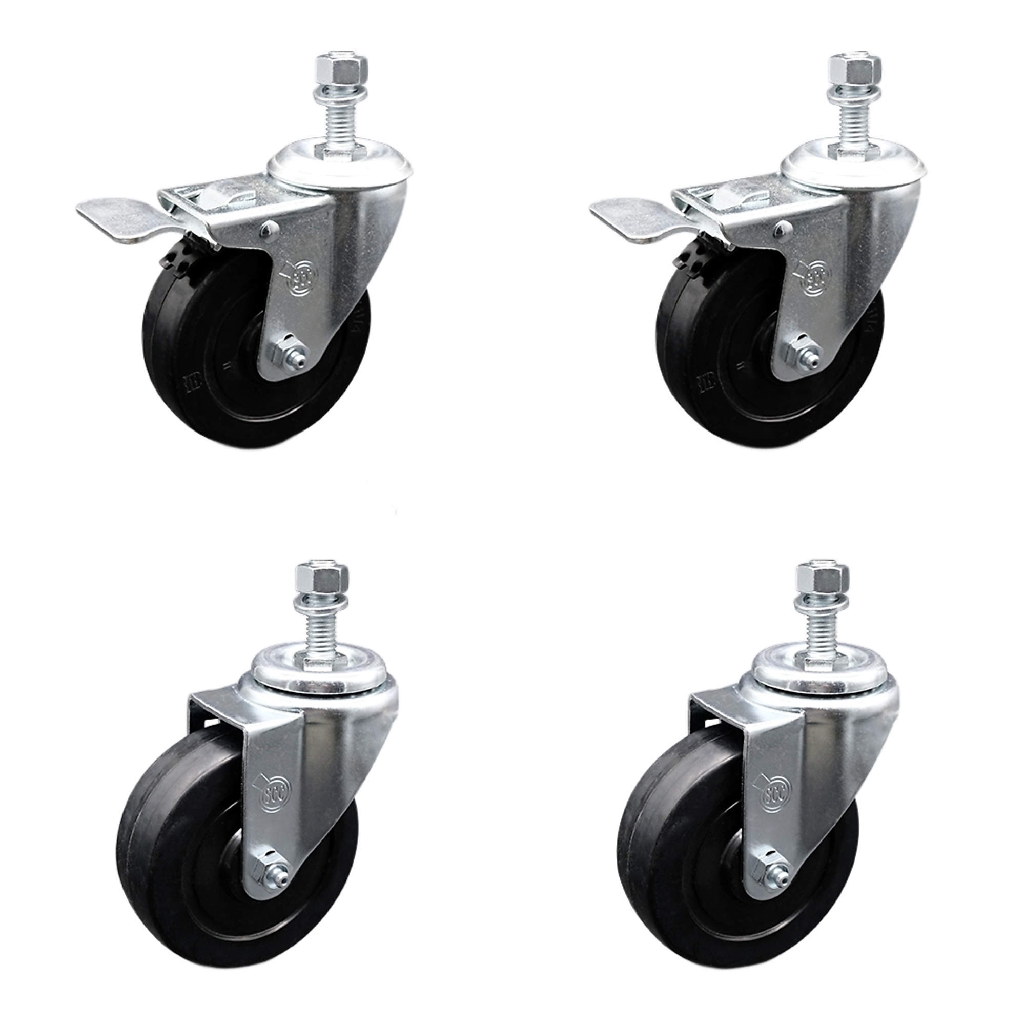 Service Caster, 4in. x 1 1/4in. Stem Casters, Wheel Diameter 4 in, Caster Type Swivel, Package (qty.) 4, Model# SCC-TSTTL20S414-SRS-121315-2-S-2