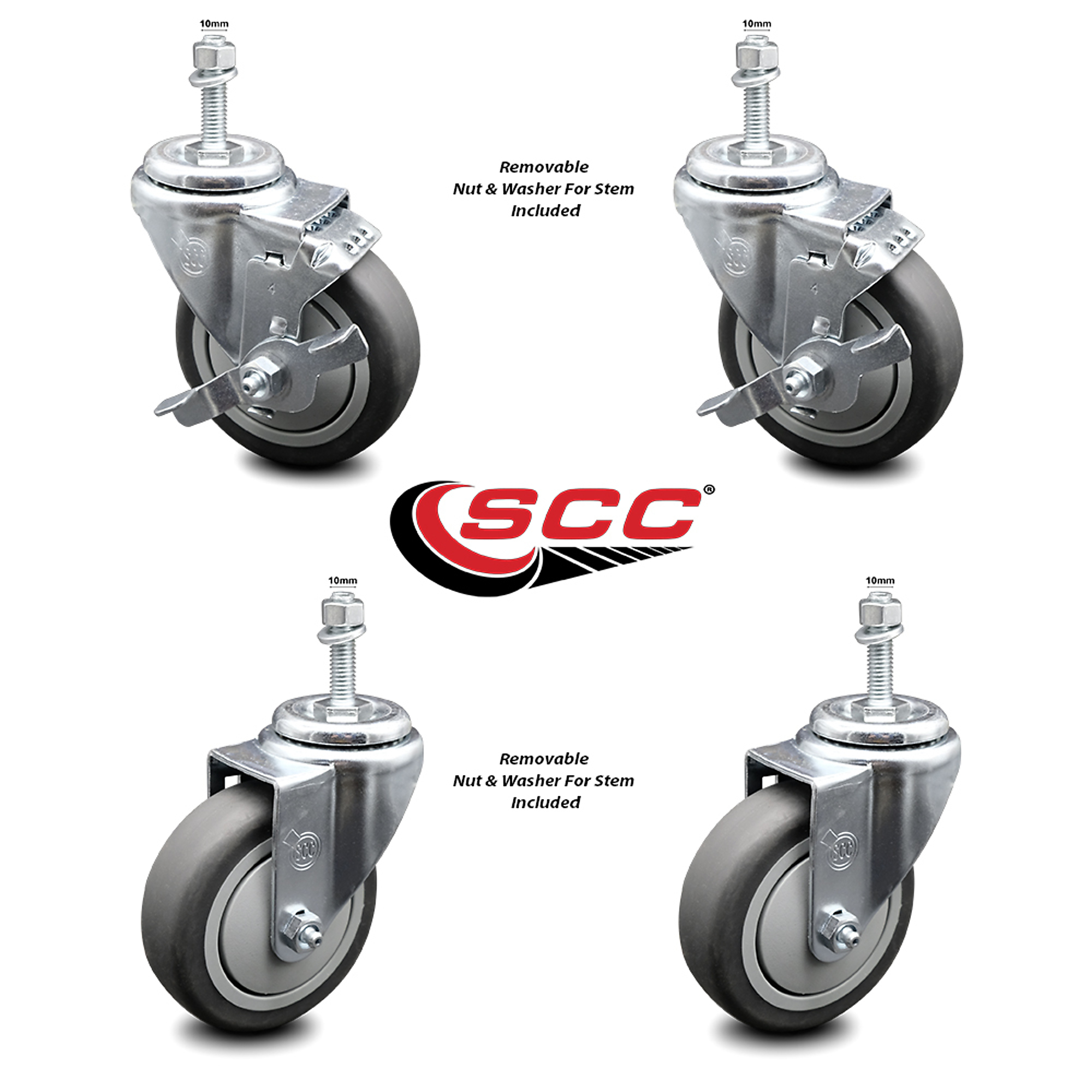Service Caster, 4in. x 1 1/4in. Stem Casters, Wheel Diameter 4 in ...