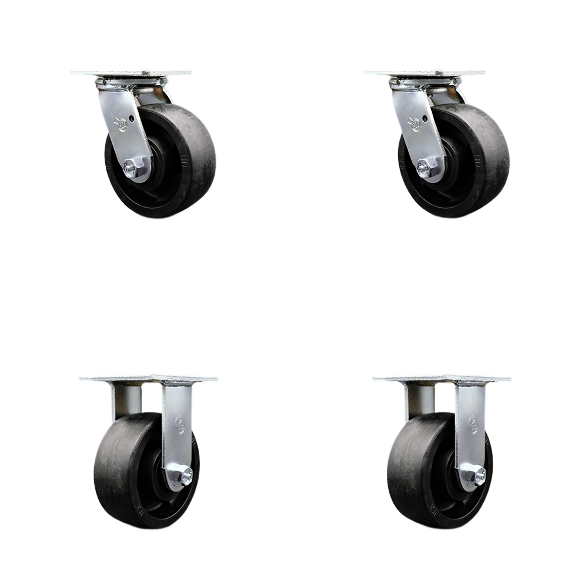Service Caster, 5in. x 2in. Plate Casters, Wheel Diameter 5 in, Caster Type Swivel, Package (qty.) 4, Model# SCC-SS30S520-GFNR-2-R-2
