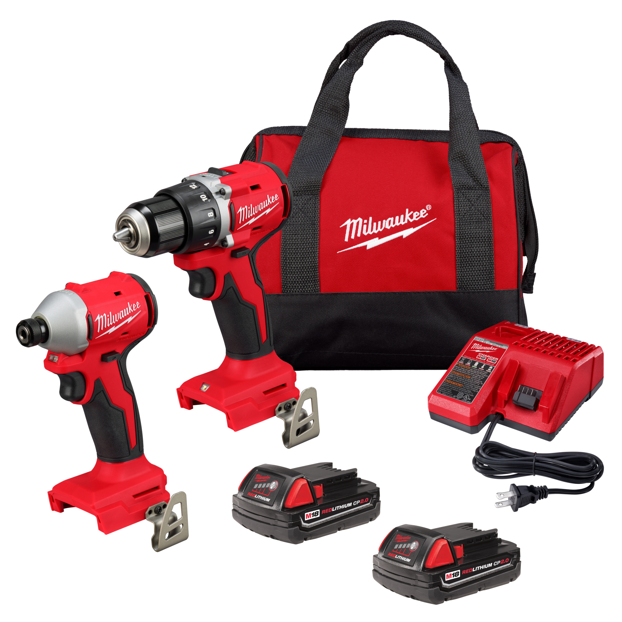 Milwaukee, M18 Compact Brushless 2-Tool Combo Kit, Chuck Size 1/2