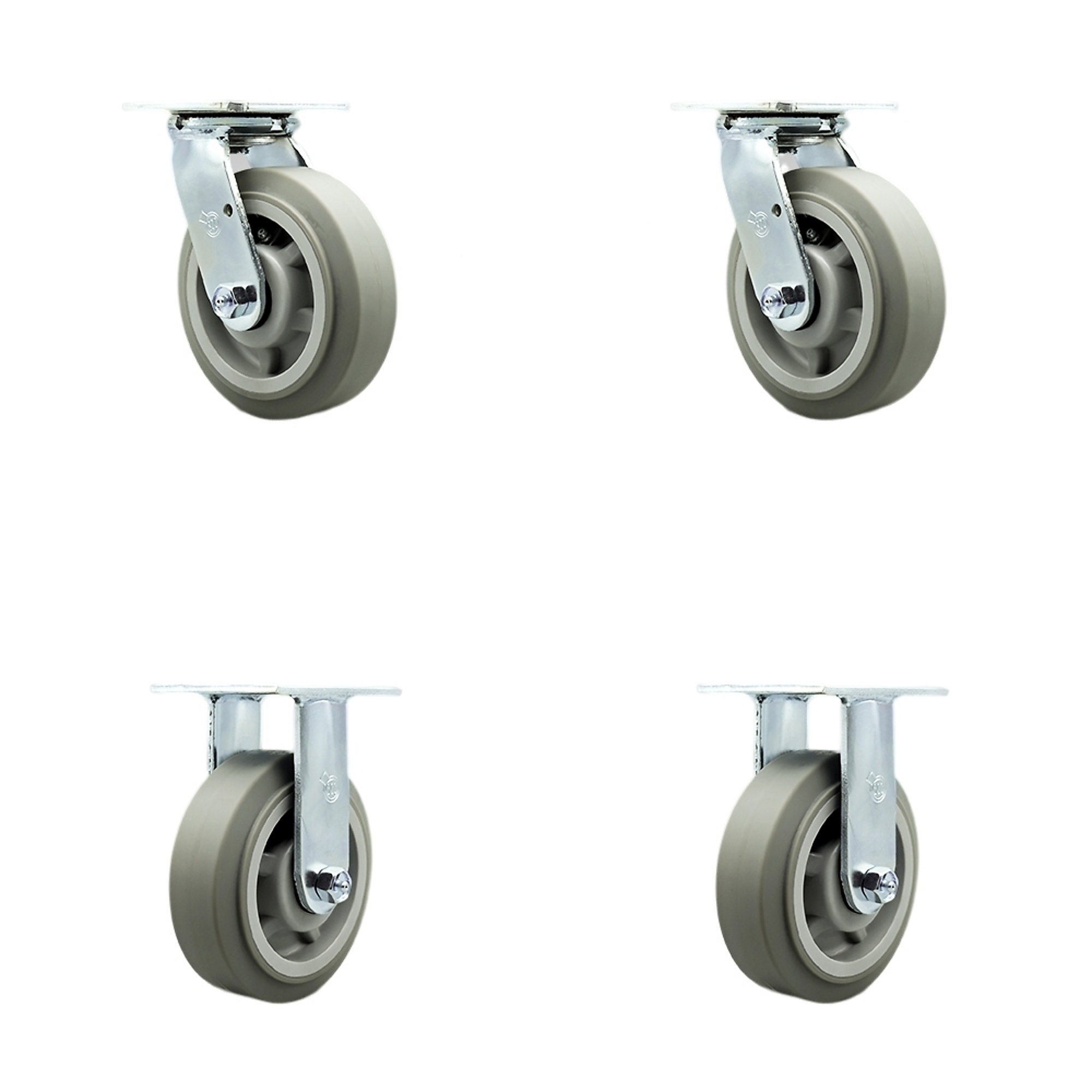 Service Caster, 6in. x 2in. Plate Casters, Wheel Diameter 6 in, Caster Type Swivel, Package (qty.) 4, Model# SCC-SS30S620-TPRRF-BSL-2-R-2