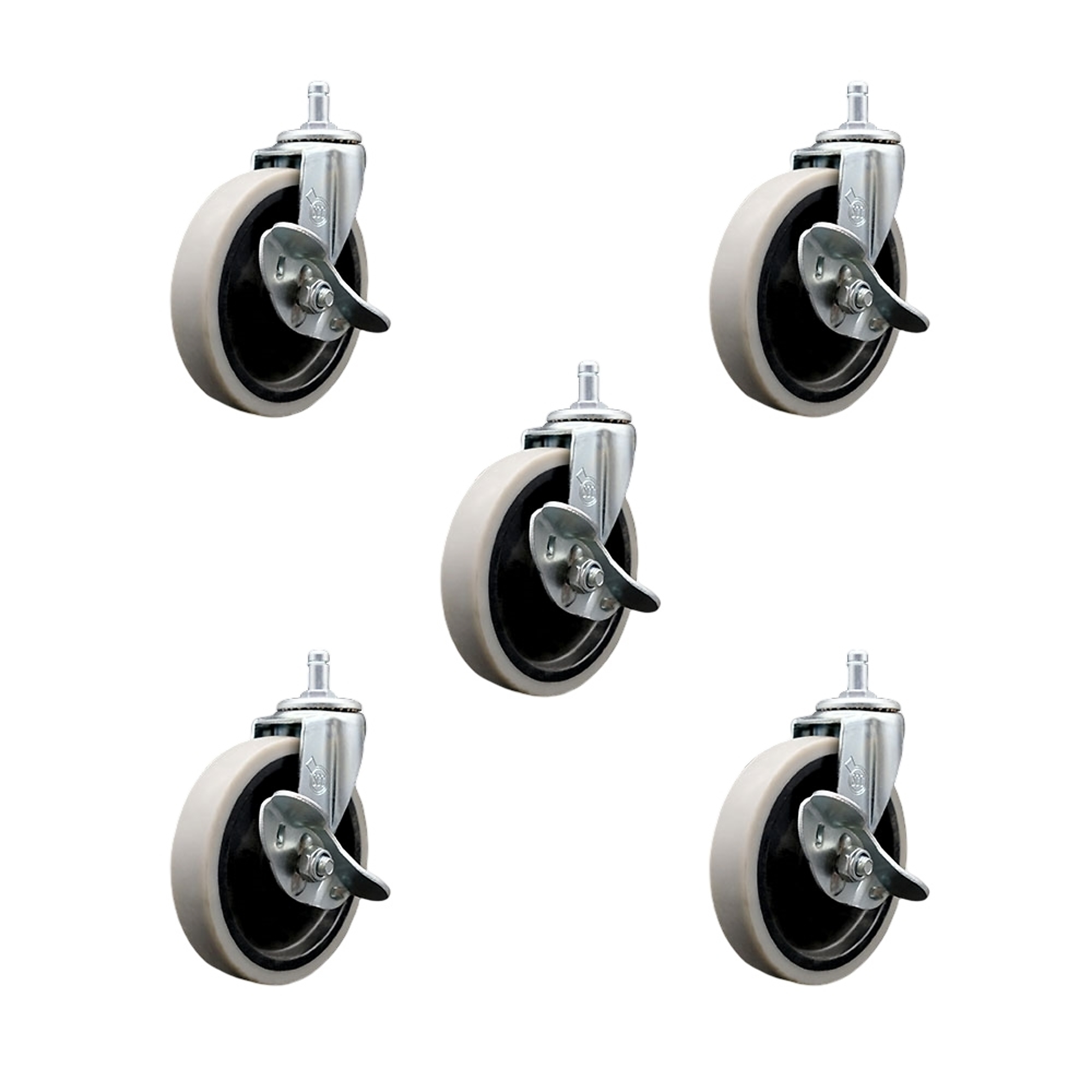 Service Caster, 5in. Stem Casters, Wheel Diameter 5 in, Caster Type Swivel, Package (qty.) 5, Model# SCC-GR05S510-TPRS-SLB-71678-5