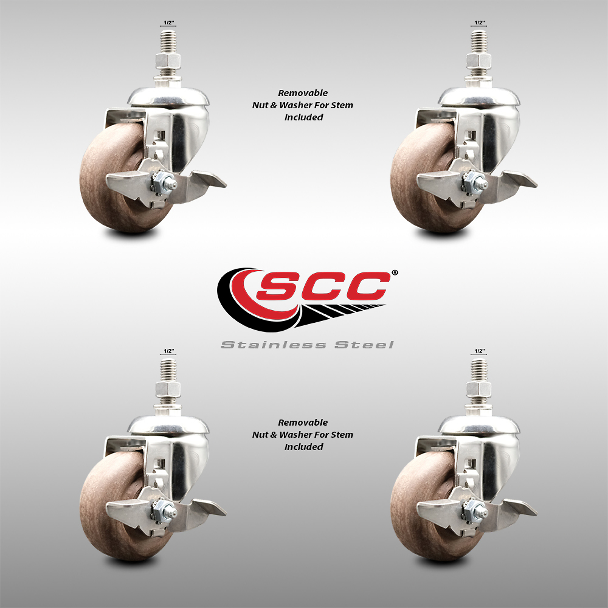 Service Caster, 3 1/2in. x 1 1/4in. Stem Casters, Wheel Diameter 3.5 in ...